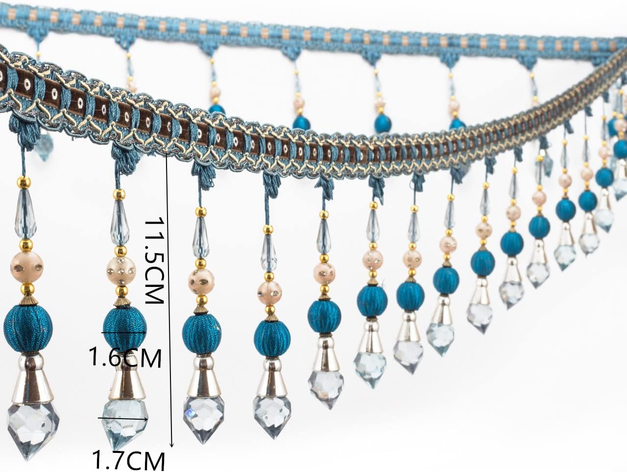 3yards Beading Fringe Trimming Long Beads Tassel Curtain Trim Ribbon Trim for Cover Edge Decorative (blue)