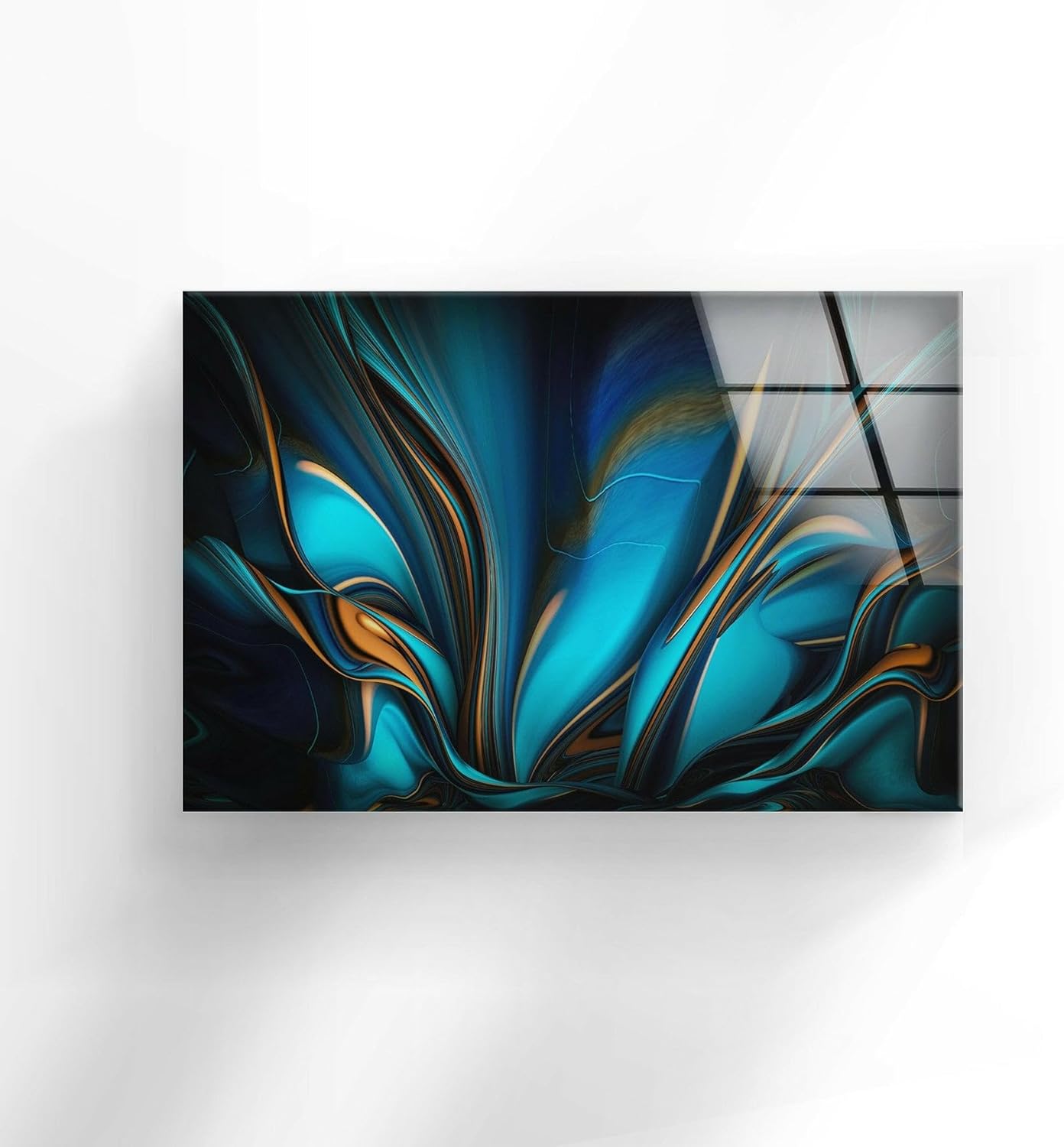 My Photostation.com 28Wx18H'' Orange & Blue Abstract Glass Wall ArtTempered Glass Printing Wall Decor Large Wall Art Wall Hangings