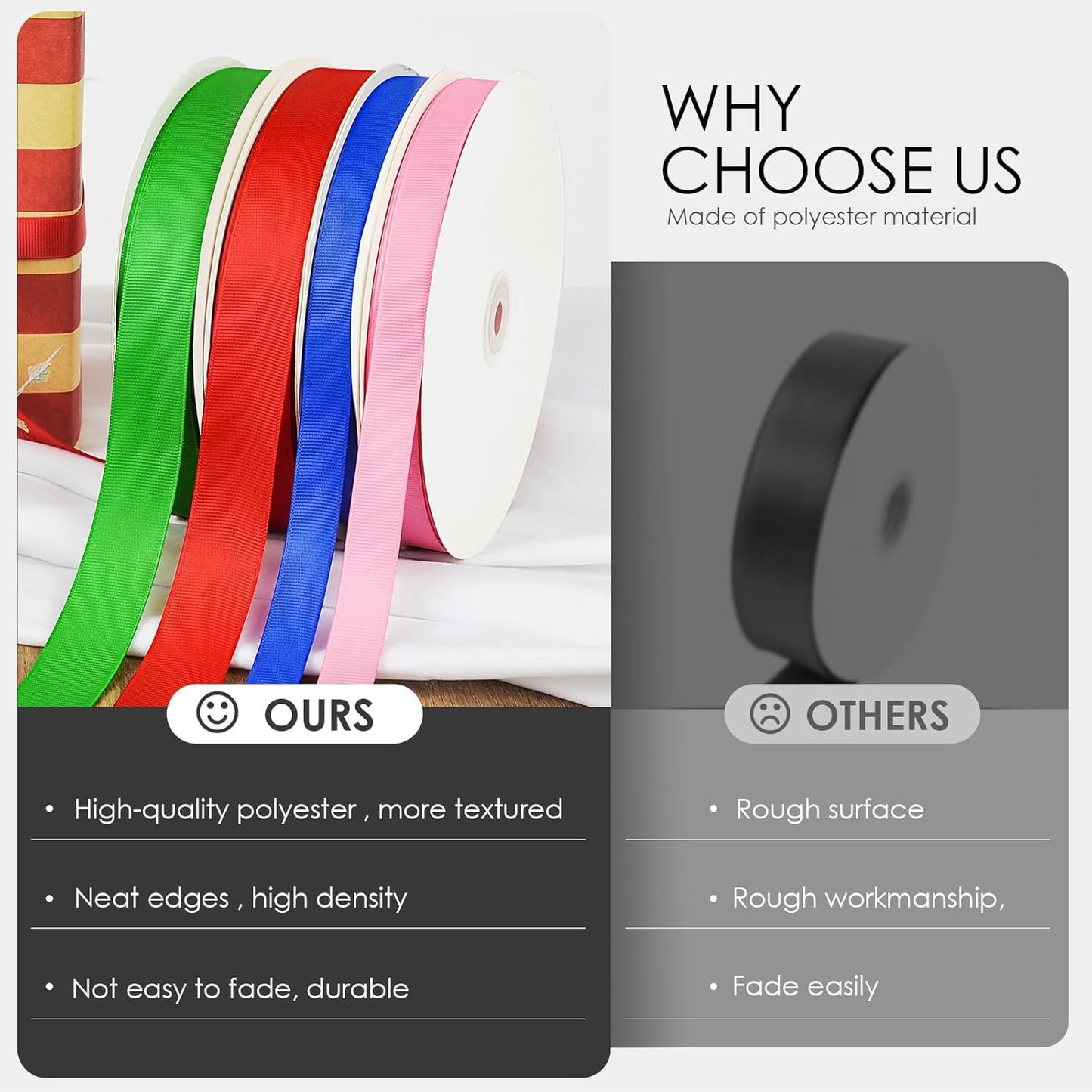 100 Yards 3/8 inch Grosgrain Ribbon, Solid Color Fabric Ribbon Perfect for Gift Wrapping, Wedding, Handmade Bows, Floral Bouquets and Party Decoration(Black)