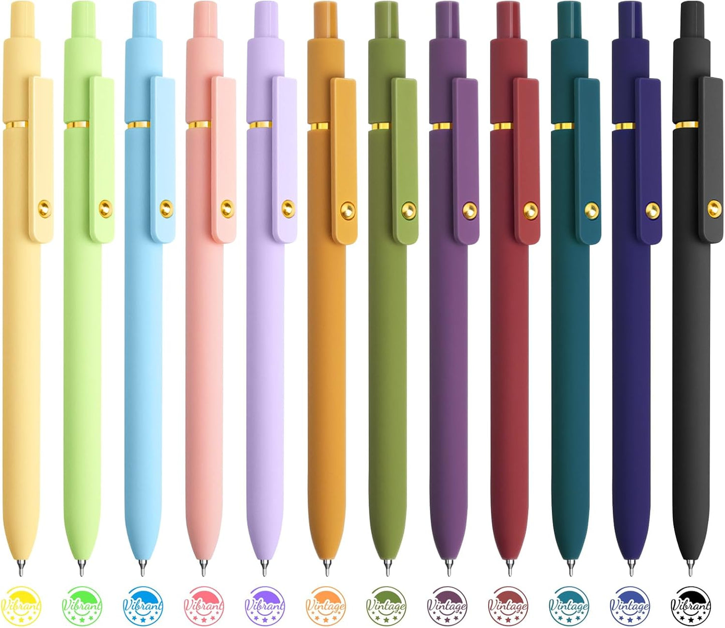 12 Pcs Color Pens for Journaling 0.5mm Fine Point Colored Gel Ink Pen, Smooth Writing Colorful Pens for Note Taking, Gift Set for Women & Men (12 Pcs Vintage & Vibrant Gold)