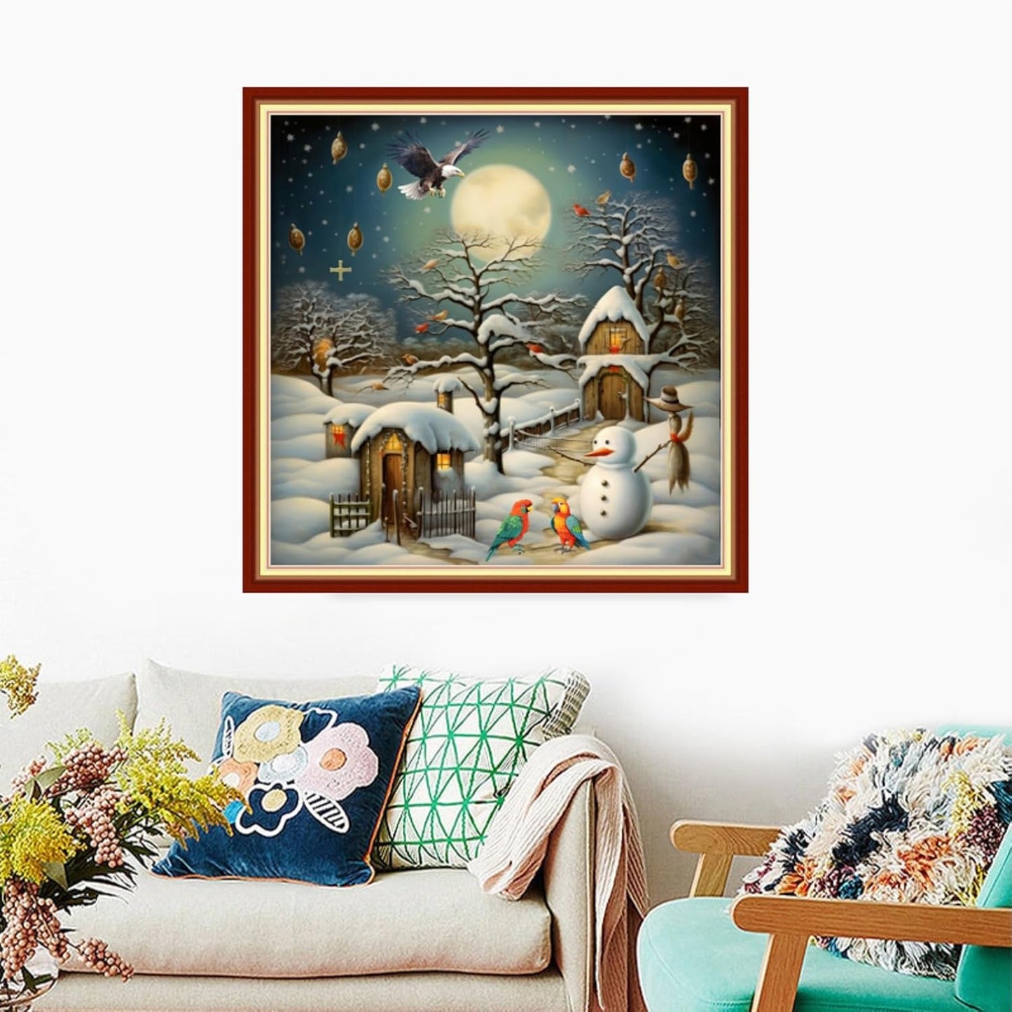 Foxdiviy Stamped Cross Stitch Kits Full Range of Embroidery Needlework Starter Kits for Beginners Adults 11CT Embroidery Patterns Art Crafts DIY Needlepoint Kits-Snowscape 18x18 inch