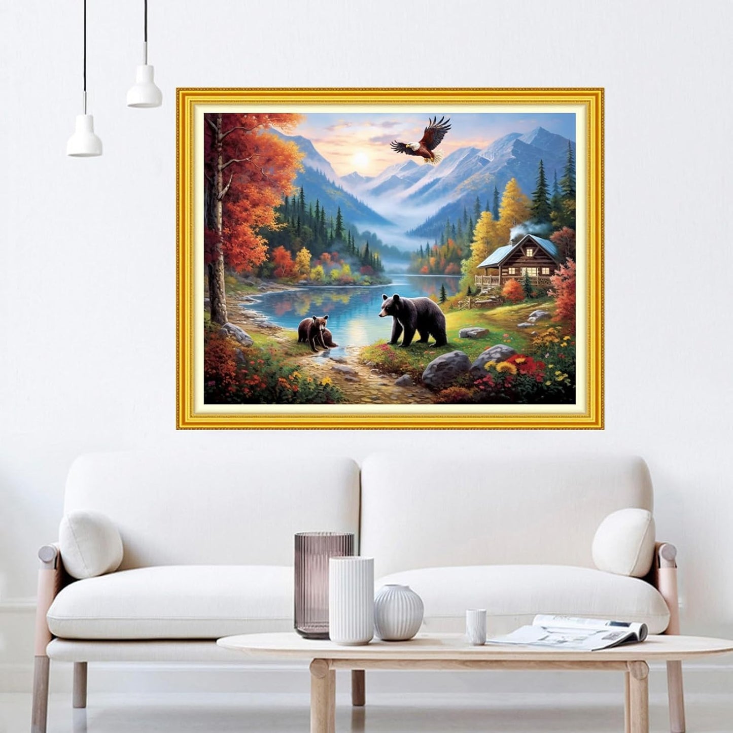 Dooxvey Cross Stitch Kit for Adult Beginners - Full Range of Stamped Kits with 11CT Patterns - Bear Scenery 16x20 inch