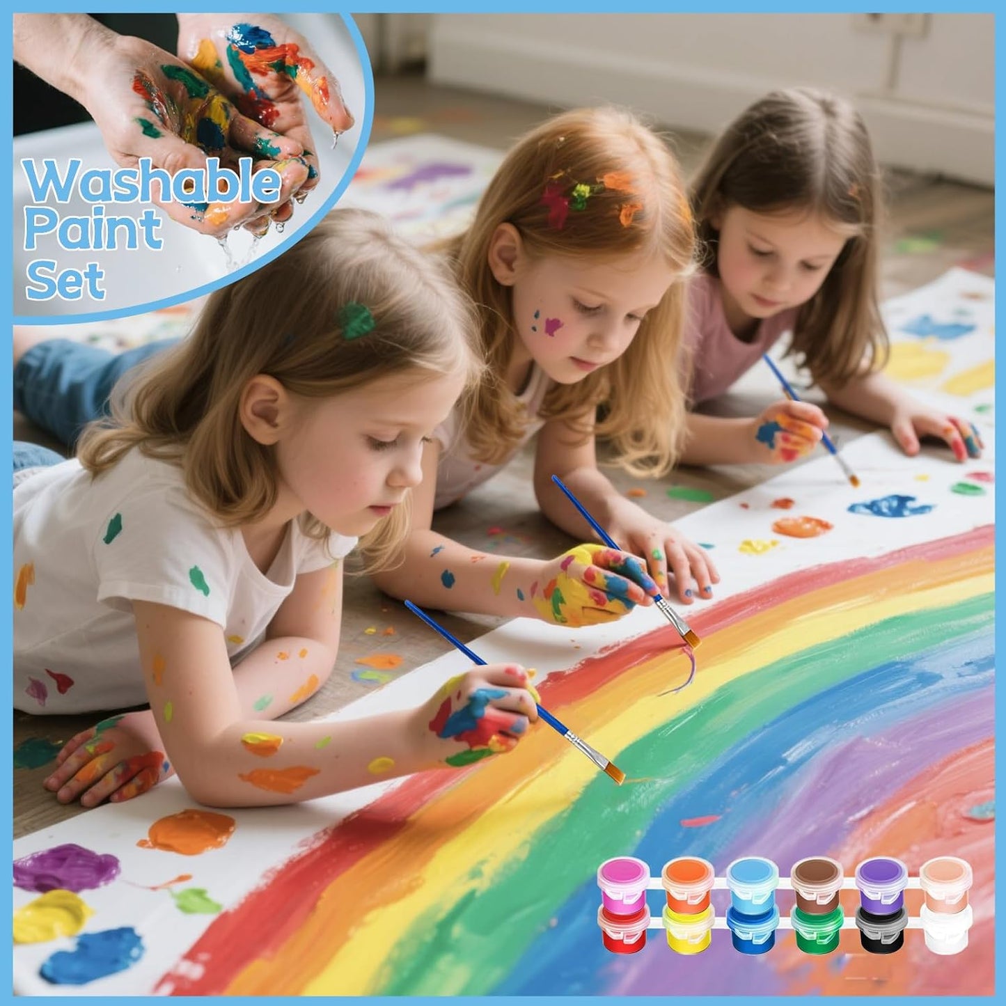 40 Pack Mini Acrylic Paint Set, 12 Colors Washable Paint Strips for Kids & Adults - Includes 80 Brushes, 480 PCS kids Paint Kits for Easter Eggs, Birthday, Classroom Party，school supplies