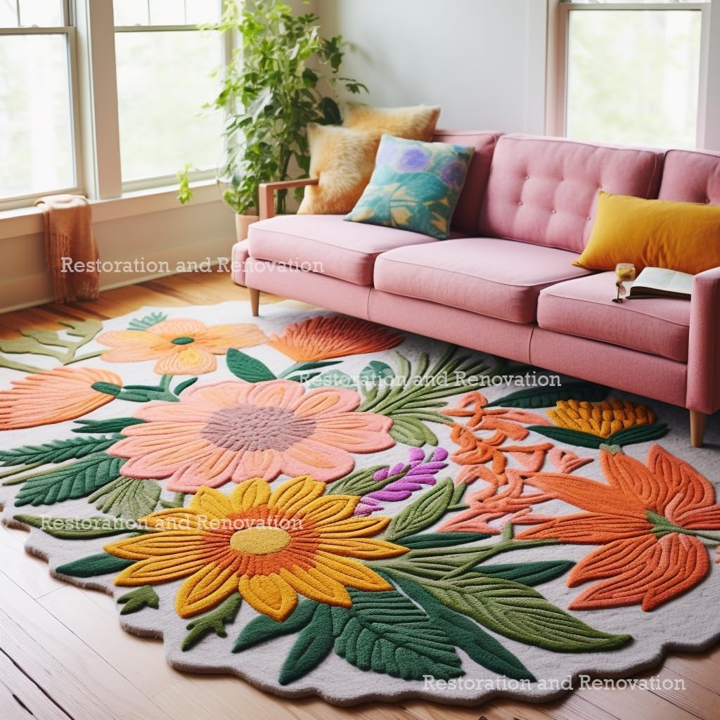 Handmade Wool Floral Area Rug for Living Room | Elegant Flower Garden Design, Soft, Thick and Durable | Bedroom, Dining Room & Home Decor Carpet (2.6' x 8', Floral G)