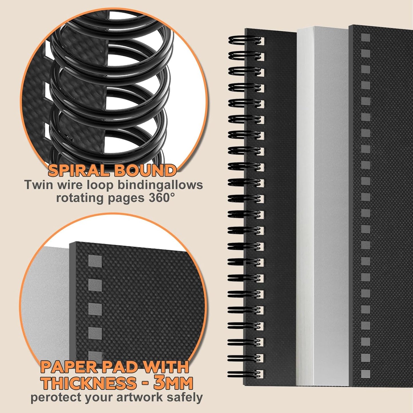 Sketch Book 9" x 11"，2 Pack 80-Sheets (68lb/100gsm)，Double-Sided Hardbound Sketchbook, Spiral Bound,Acid Free Painting Art Paper for Kids and Adults