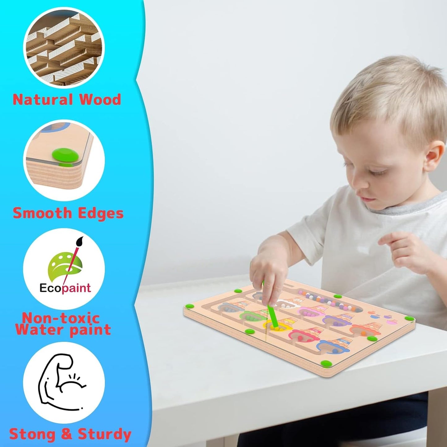 Magnetic Color & Number Maze - Montessori Wooden Color Matching Learning Counting Puzzle Board - Toddler Fine Motor Skills Toys for Boys Girls 3 4 5 Years Old
