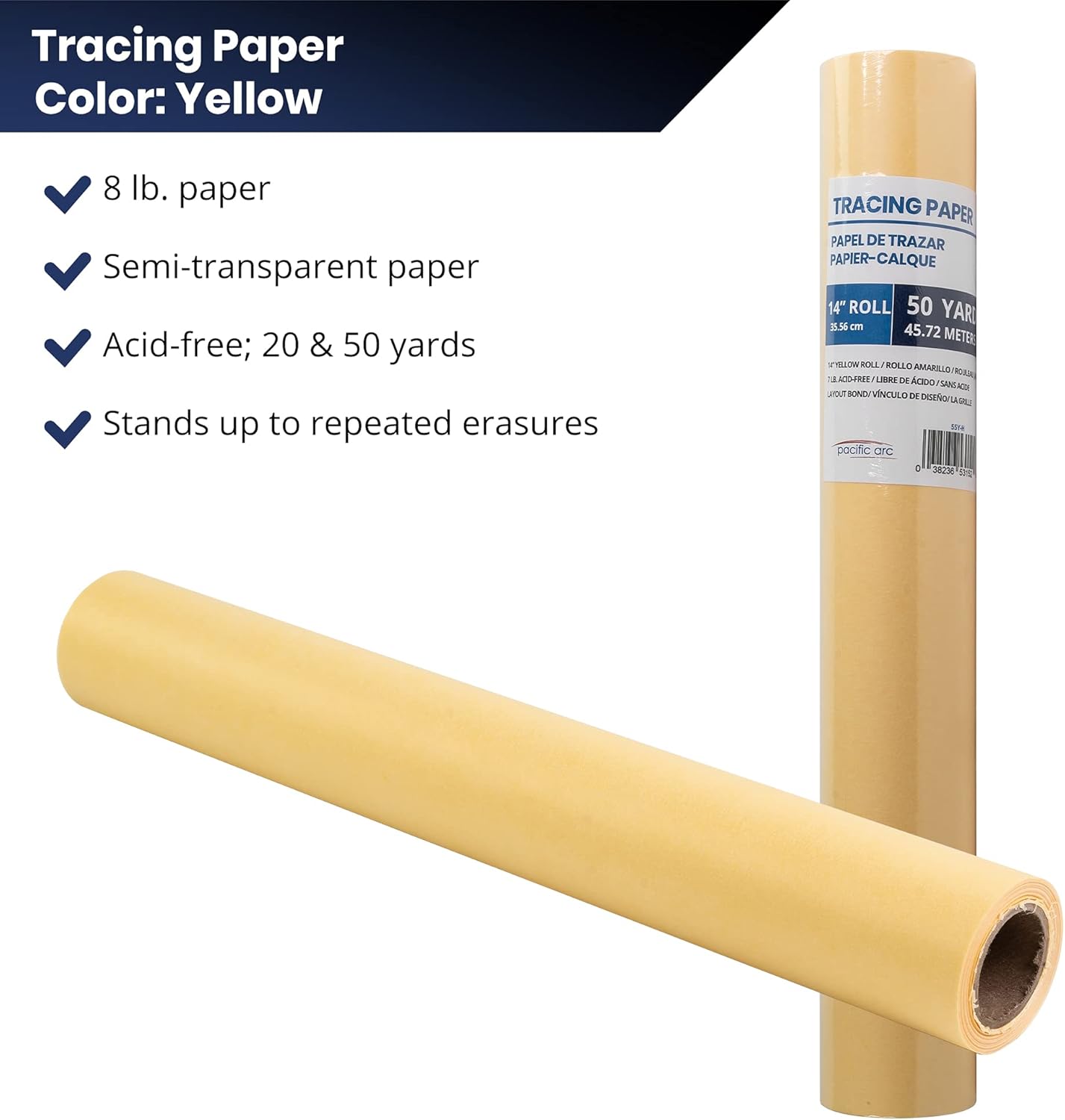 Pacific Arc Tracing Paper Roll, Yellow, 24 Inch x 50 Yard Roll