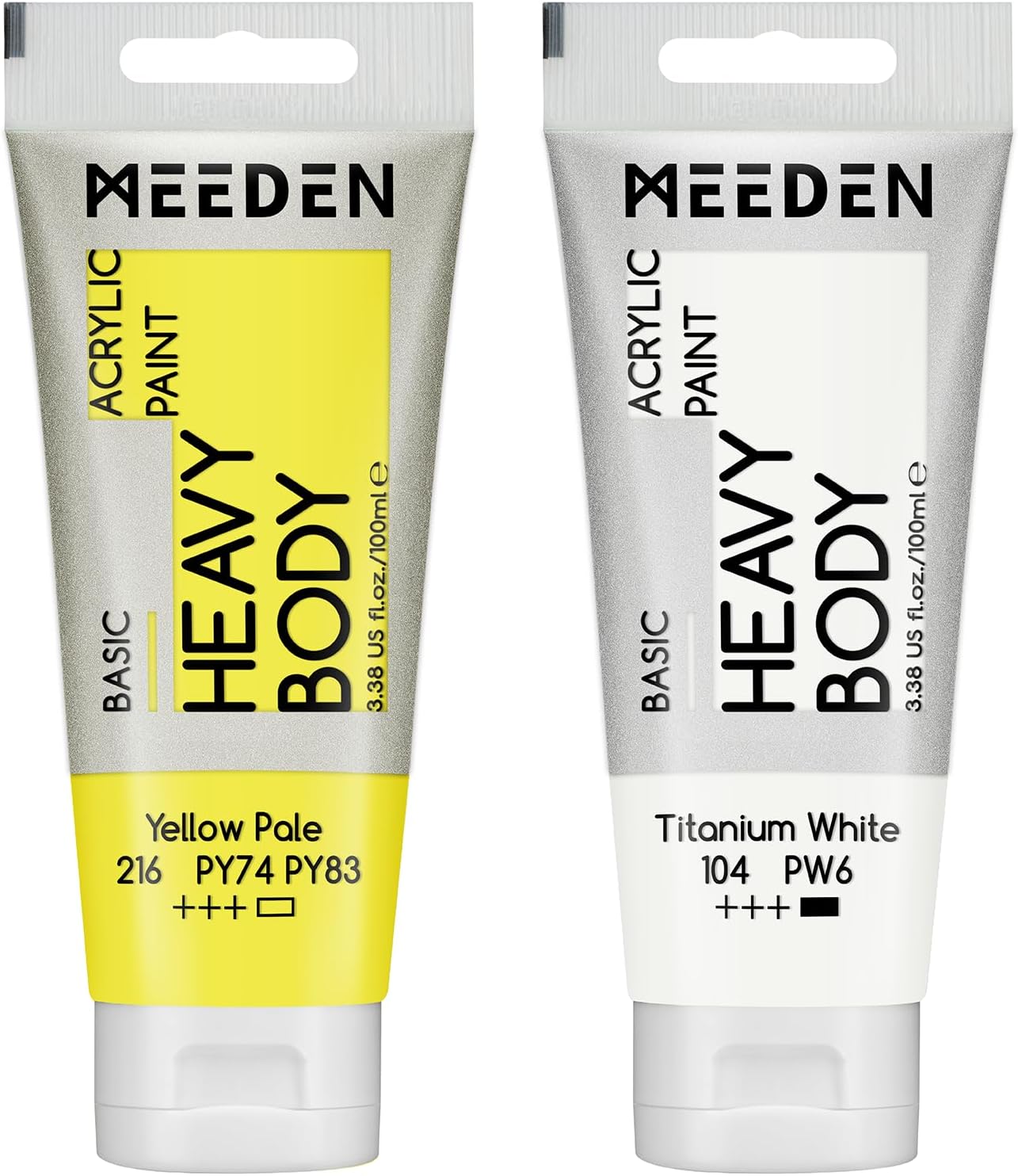 MEEDEN Acrylic Paint Yellow Pale: Bundled with Titanium White Color - 100ml/3.38oz x2 Bulk Heavy Body Acrylic Paint Tubes for Art Craft Painting