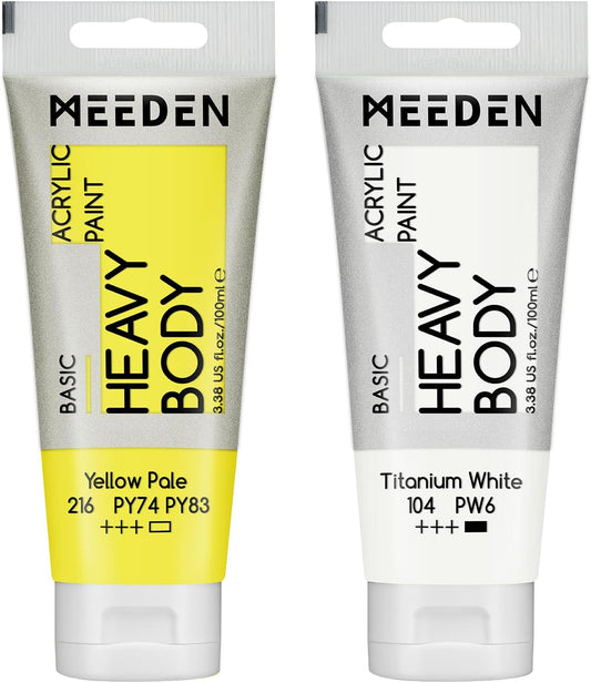 MEEDEN Acrylic Paint Yellow Pale: Bundled with Titanium White Color - 100ml/3.38oz x2 Bulk Heavy Body Acrylic Paint Tubes for Art Craft Painting