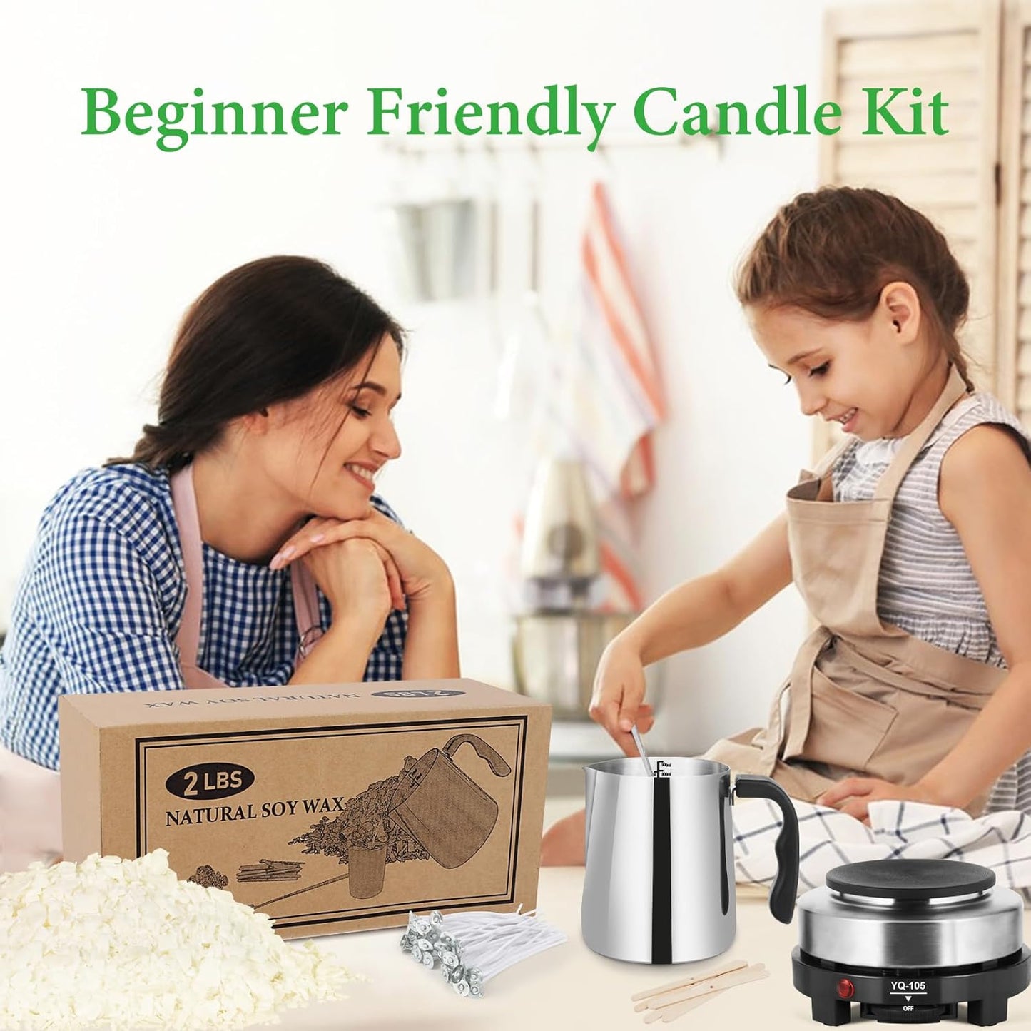 SAEUYVB Candle Making Kit with Wax Melter, Candle Wax for Candle Making - DIY Candle Making Supplies, Including 2lbs Soy Wax Flakes, Melting Pot, Electric Stove,Candle Kit for Adults, Beginnner