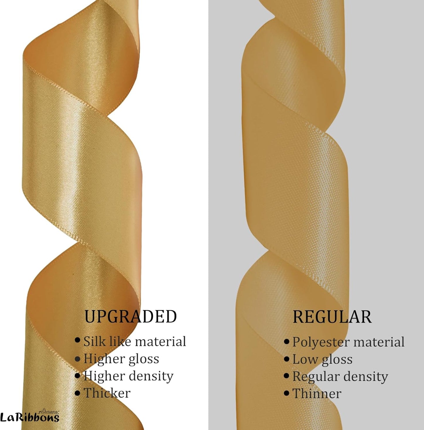 LaRibbons Gold Satin Ribbon 3/8 Inch 50 Yards Thin Luxury Double Faced Pale Gold Silk Ribbon for Flower Bouquet Crafts Gift Wrapping Wedding Christmas Decoration