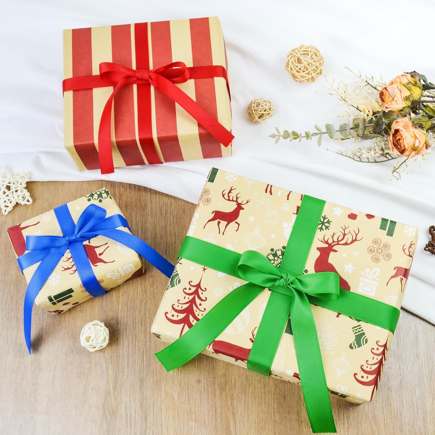 50 Yards 5/8 inch Grosgrain Ribbon, Solid Color Fabric Ribbon Perfect for Gift Wrapping, Wedding, Handmade Bows, Floral Bouquets and Party Decoration(White)