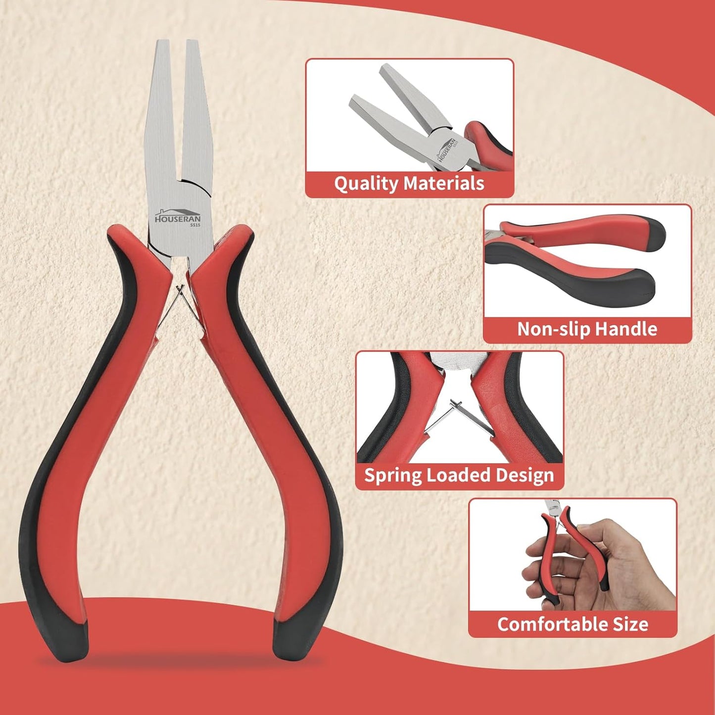 Flat Nose Pliers 5" - 5 Pack, Flat Jaw Pliers for Jewelry Making, DIY, Craft, Repairing