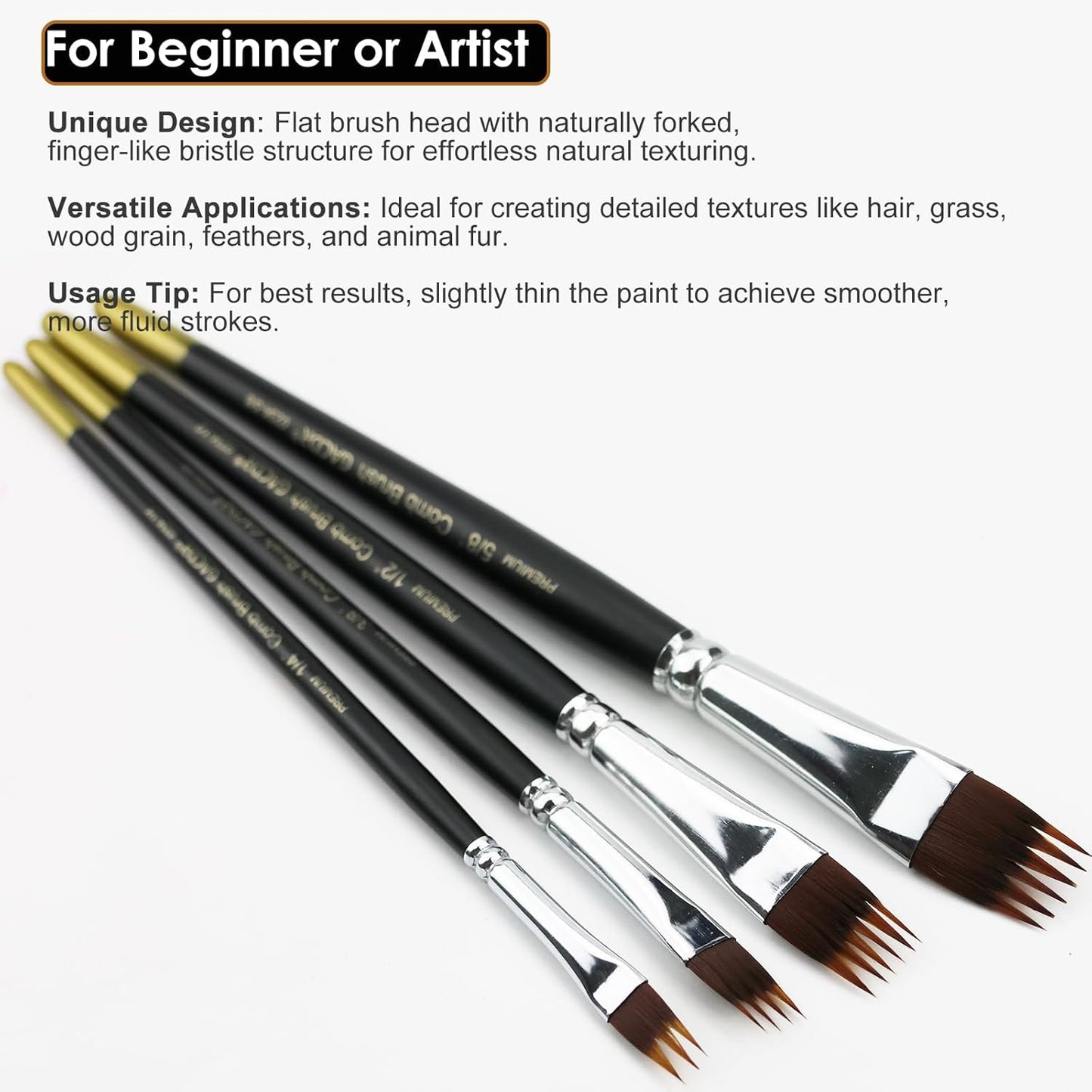 Paint Brush Comb Set - 4PCS Professional Grainer Brushes for Acrylic Painting, Oil & Watercolor - Texture Brushes for Artists & Beginners, Short Handle