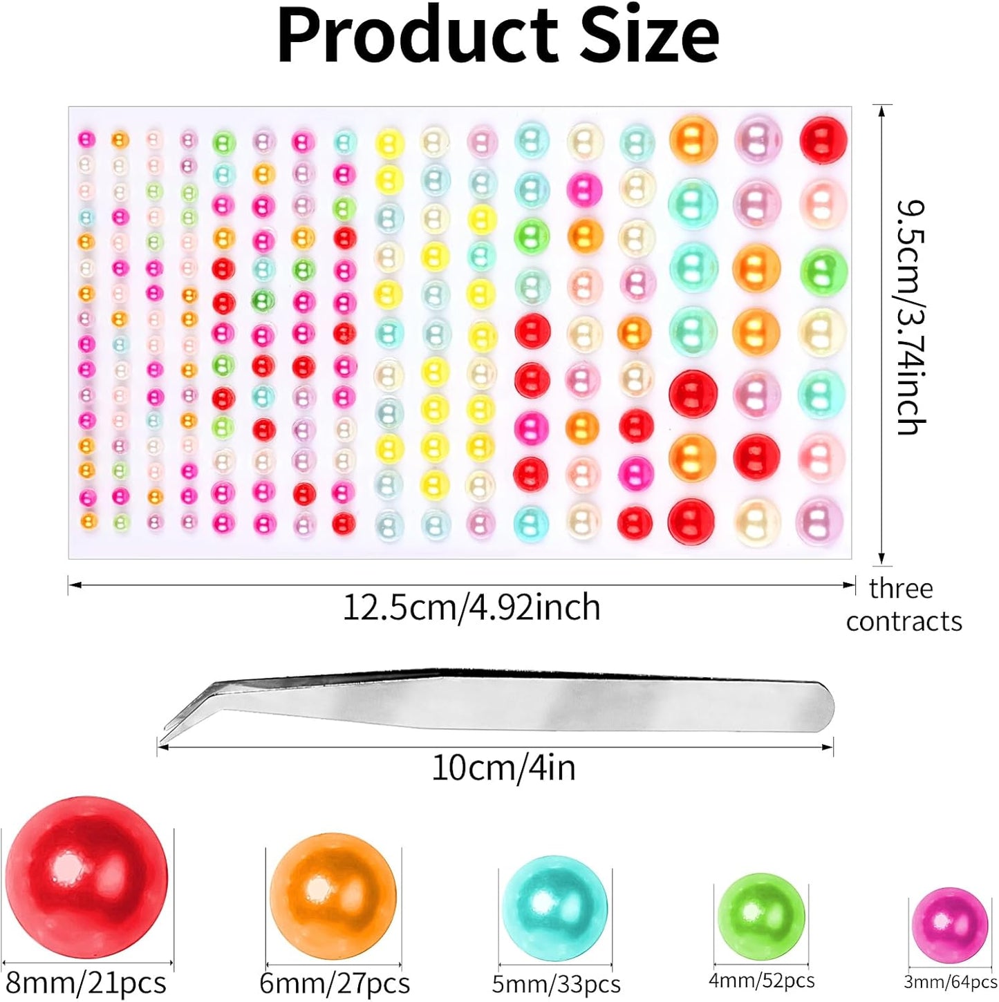 Self Adhesive Face Gems and Pearls for Makeup, Festival Jewels, Hair Gems Pearls, 3/4/5/6/8 mm Round Rhinestone Stickers for Face, Eye, Makeup, Body, Crafts 591Pcs (02_Color Pearl)