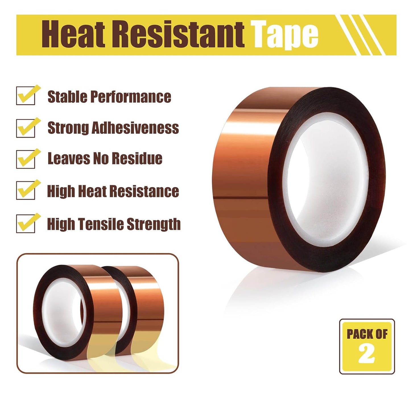 2 Rolls 20mm x16m(52FT) Heat Tape High Temperature Heat Resistant Tape Heat Transfer Tape for Heat Sublimation Press Vinyl,No Residue