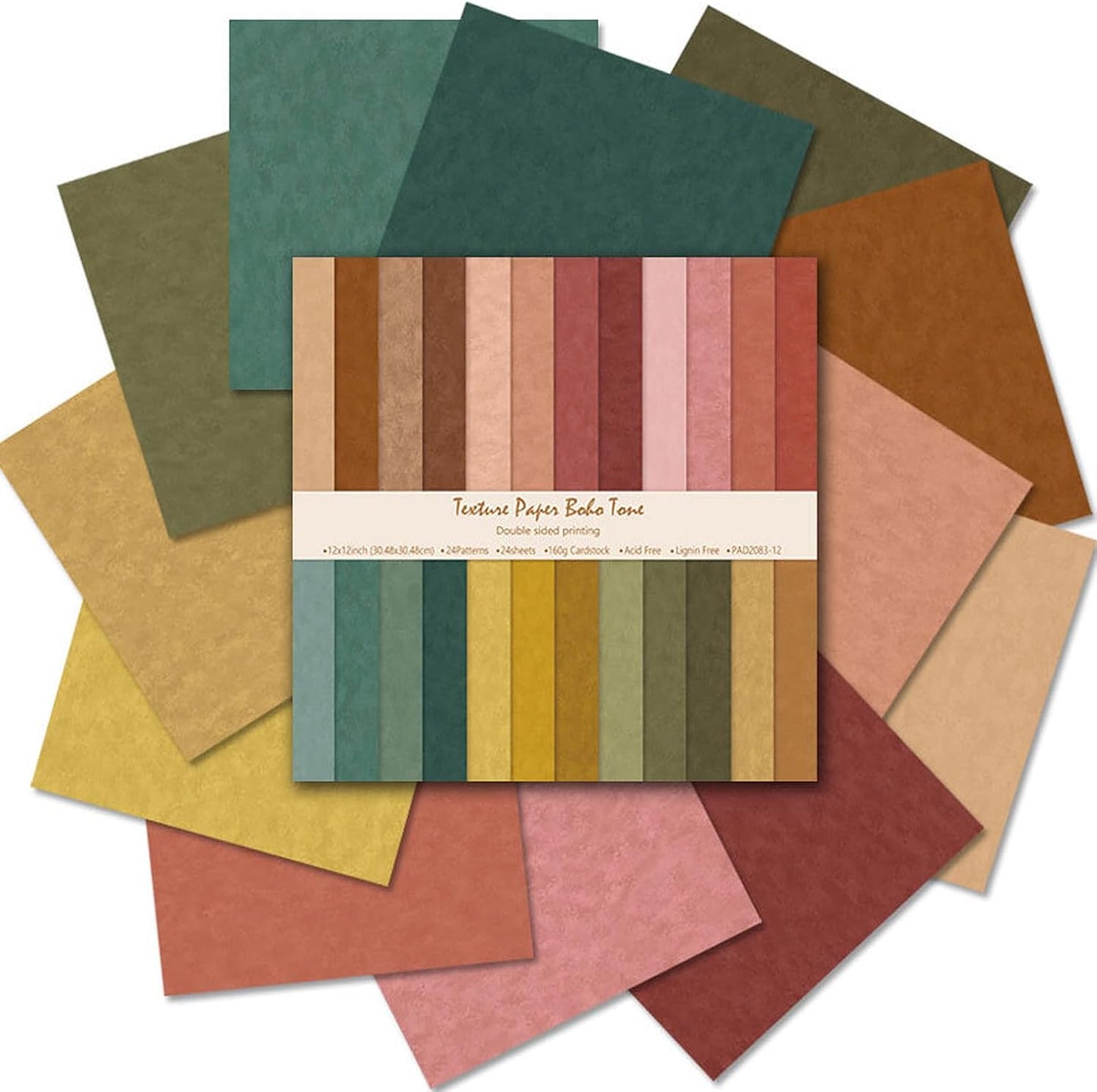 Scrapbook Paper 12x12 Brown, 24 Sheets/24 Designs Double-Sided Bohemian Patterned Craft Paper, Boho Tone Decorative Paper for Junk Journals Greeting Cards Photo Album Decoration (Boho Tone, 12x12 in)