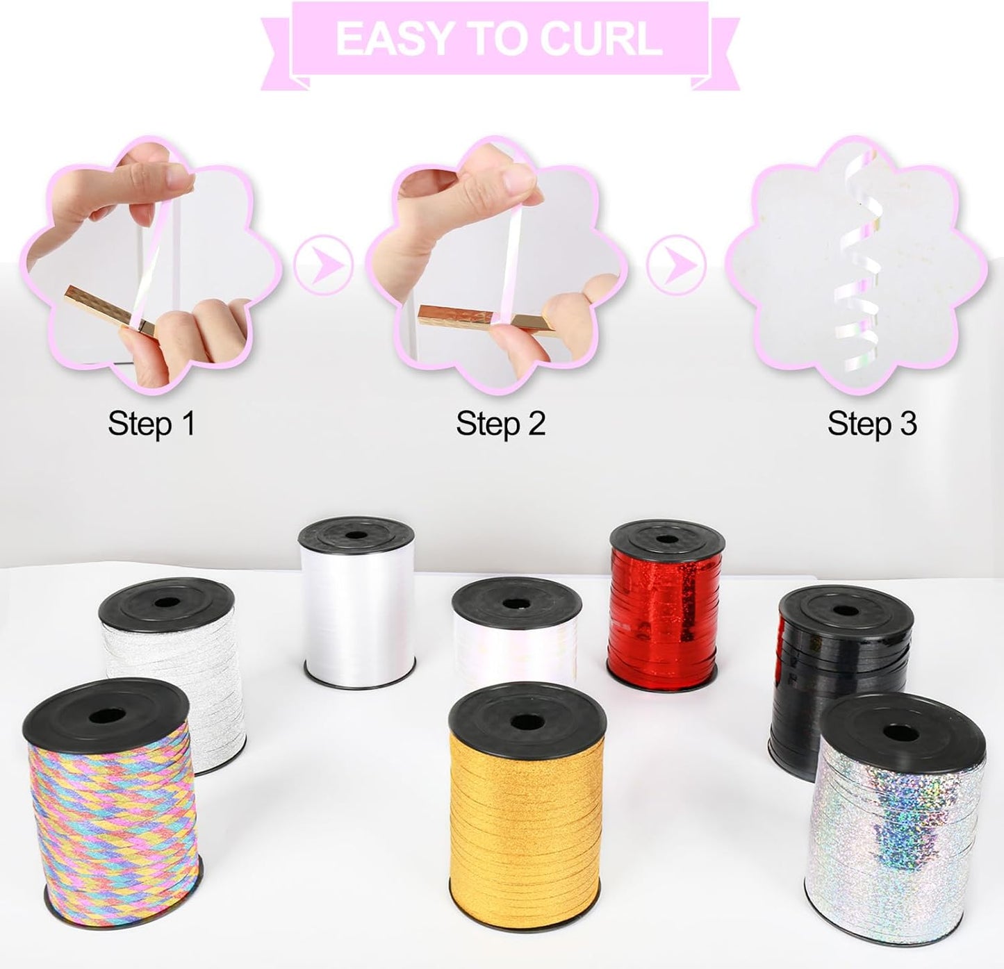 500 Yard Curling Ribbon, 3/16" White Gradient Curly Ribbons for Crafts, Balloon String Ribbon for Balloons, Gift Wrapping Ribbons for Christmas Halloween Birthday Party Decorations