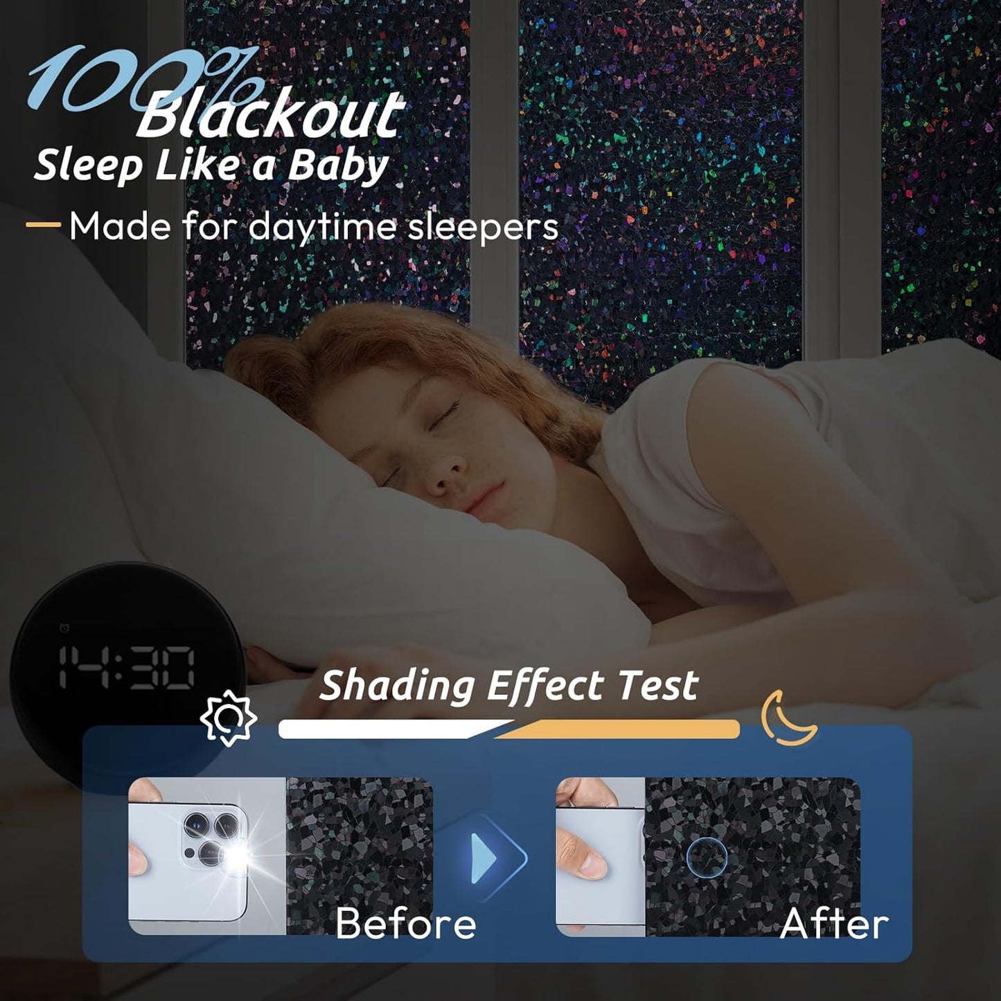 rabbitgoo Blackout Rainbow Window Privacy Film Decorative Stained Glass Diamond Pattern Window Sticker with Iridescent Tint Non-Adhesive Static Cling for Home Office Bathroom, 23.6 x 157.4 inch, Black