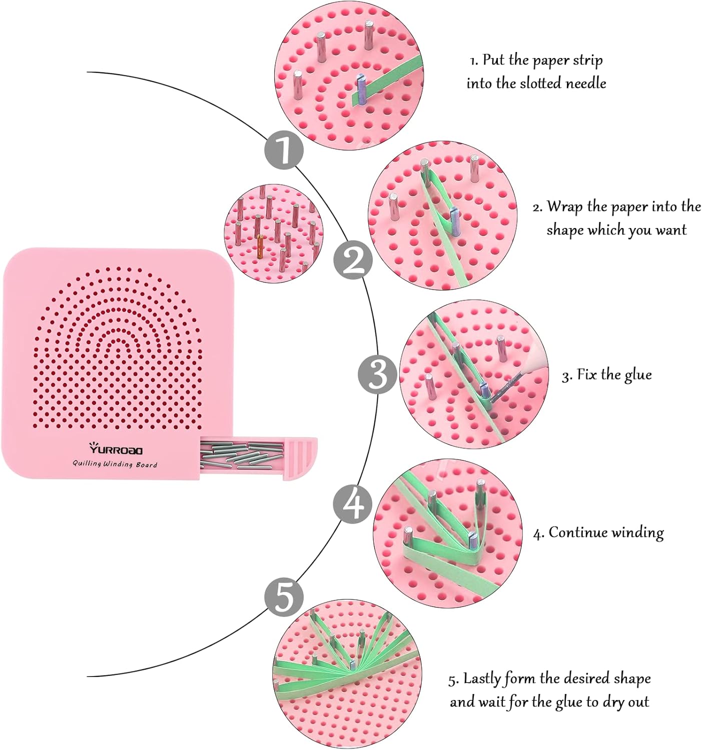 YURROAD Quilling Paper Set with 900pcs 5mm Quilling Paper Strips Filigree Tool Kit and Quilling Board Slotted Pen Curling Coach Crimper