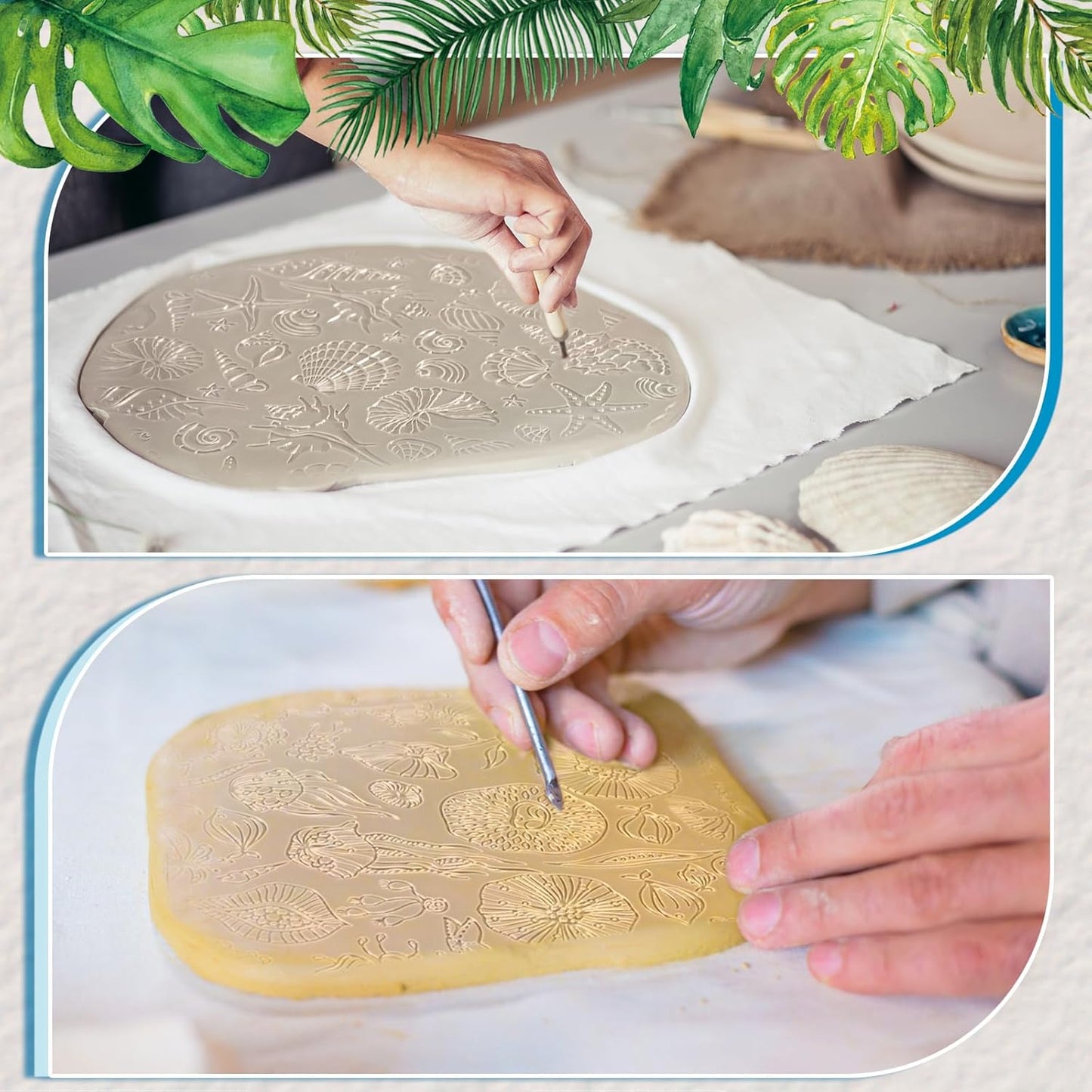 12pcs Polymer Clay Texture Sheets Set Works with Polymer Clay Cutter Embossing Clay Texture Roller DIY Sheets for Jewelry Earring Making DIY Craft Supply (Summer)