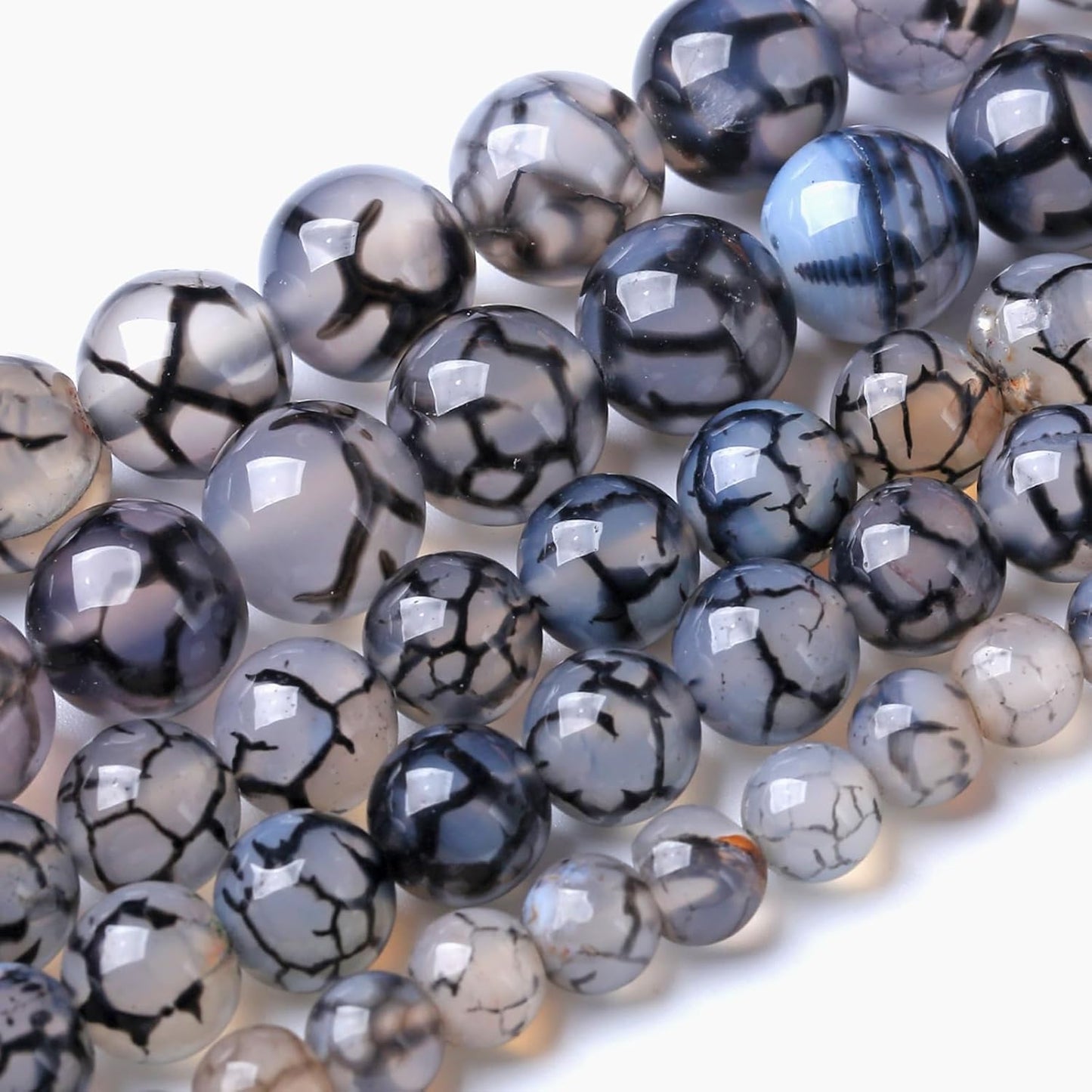 12MM Black Dragon Vein Agate Stone Beads Natural Gemstone Round Loose Beads for Jewelry and Bracelets Making 32pcs 15"