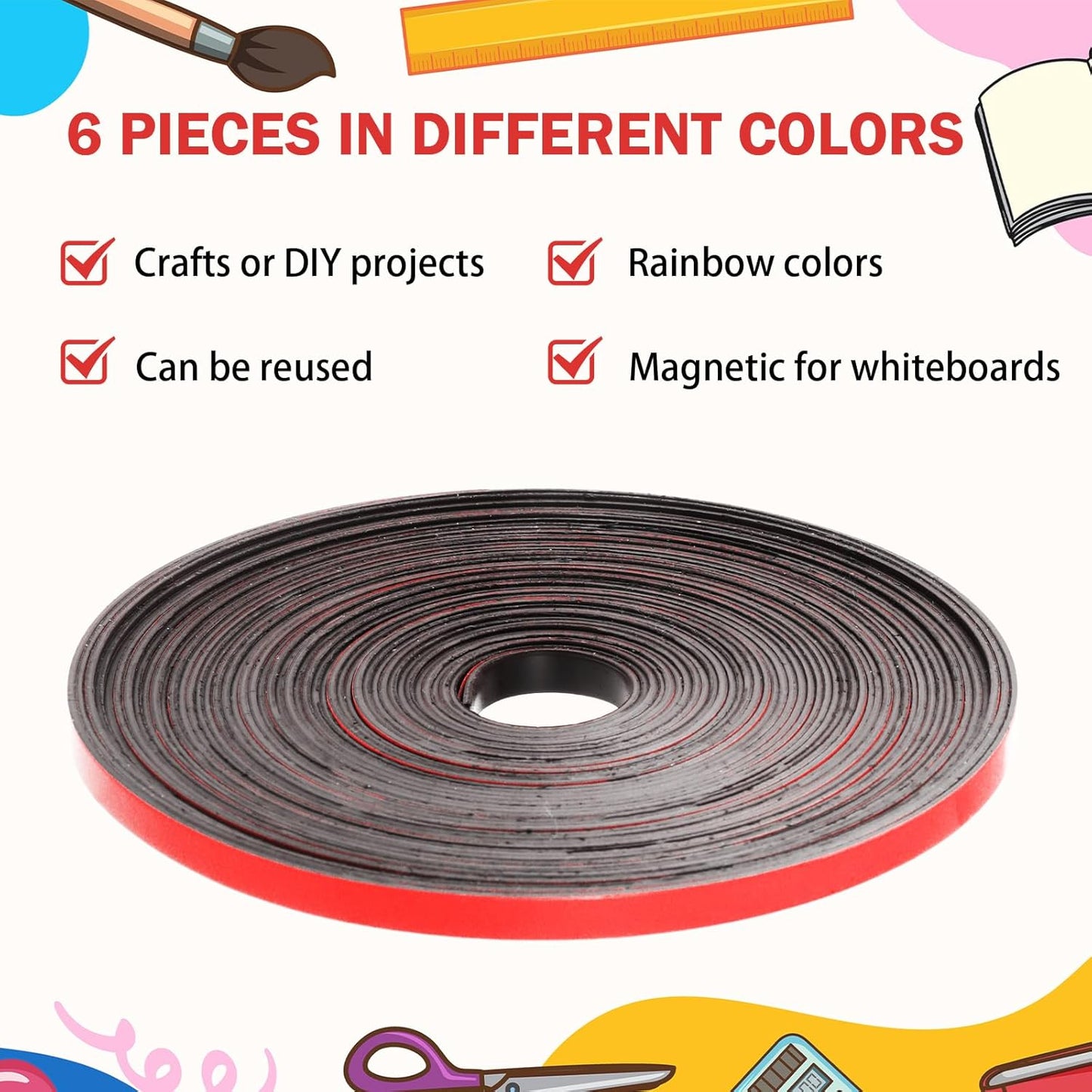 Magnetic Tape Roll Thin Strips, 0.39 Inch x 33 Feet Magnetic Board Dividers Whiteboard Graphic Decorative Tape Marking Line for Classroom Office Art Accessories(Red)