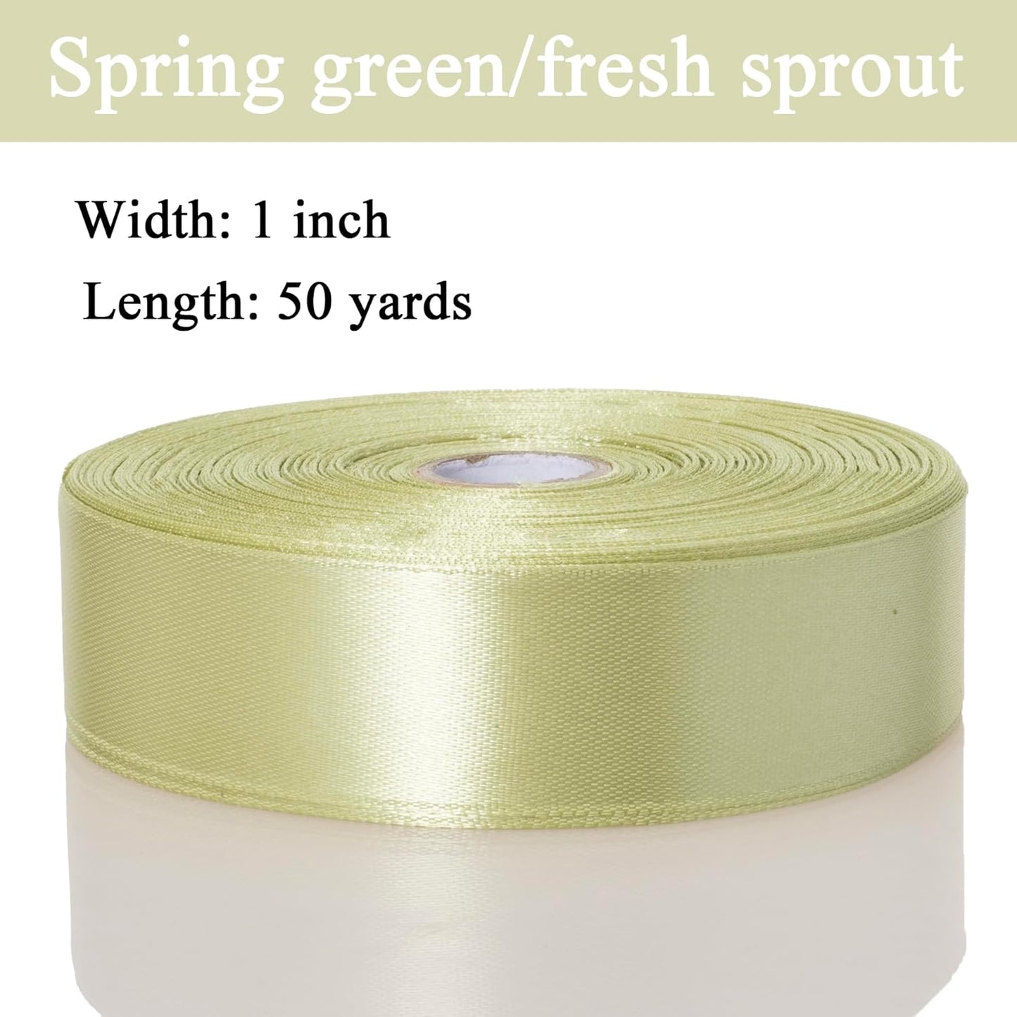1 Inch Spring Green/Fresh Sprout Solid Satin Ribbon, 50 Yards Craft Fabric Ribbon for Gift Wrapping Floral Bouquets Wedding Party Decoration