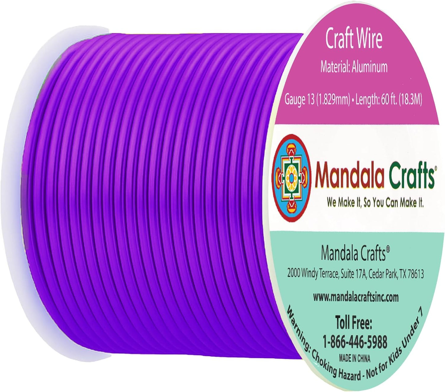Mandala Crafts 13 Gauge Anodized Aluminum Craft Wire for Jewelry Making - 60 FT Colored Flexible Purple Wire - Bendable for Bonsai Armature Crafting Sculpting