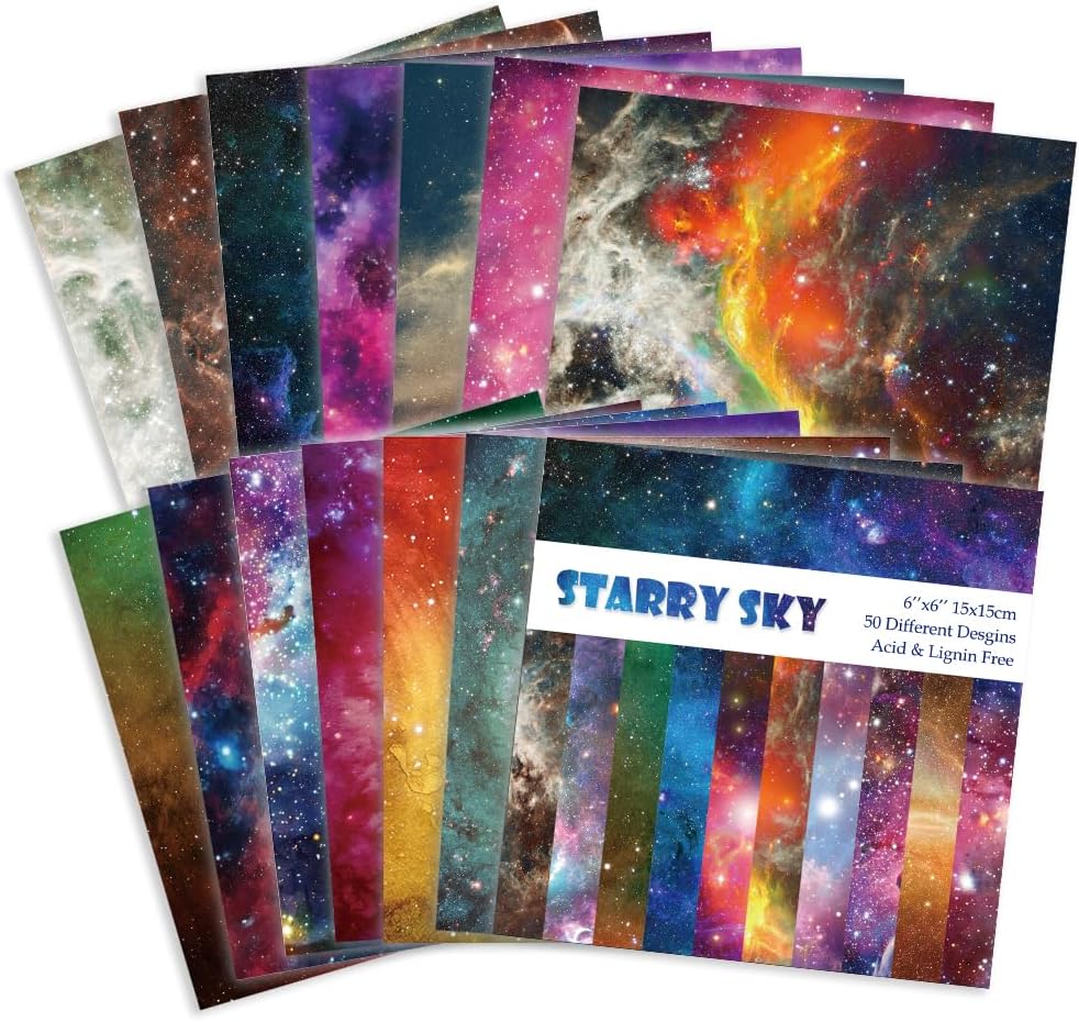 Origami Paper Kit 50 Sheets 70GSM 6 Inch Square Double Sided Color 50 Vivid Japanese Washi Chiyo Colors for Hand Crafts Origami Paper Arts Creativity.Galaxy