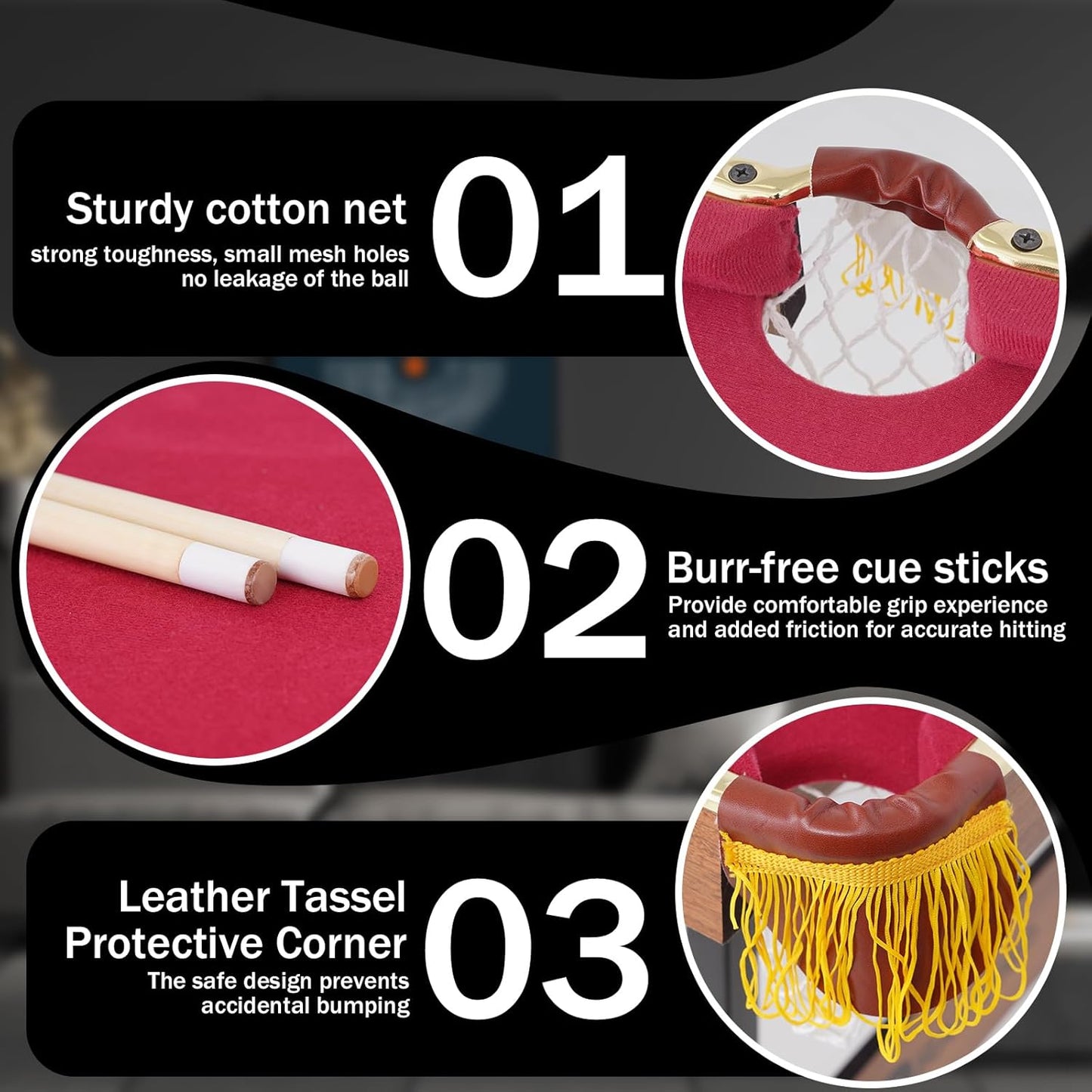 54" Portable Pool Table - Billiard Table for Kids & Adults with 2 Cues, Triangle Rack, Chalk & Brush - Compact Wooden Game Table for Home, Game Room, Indoor & Outdoor