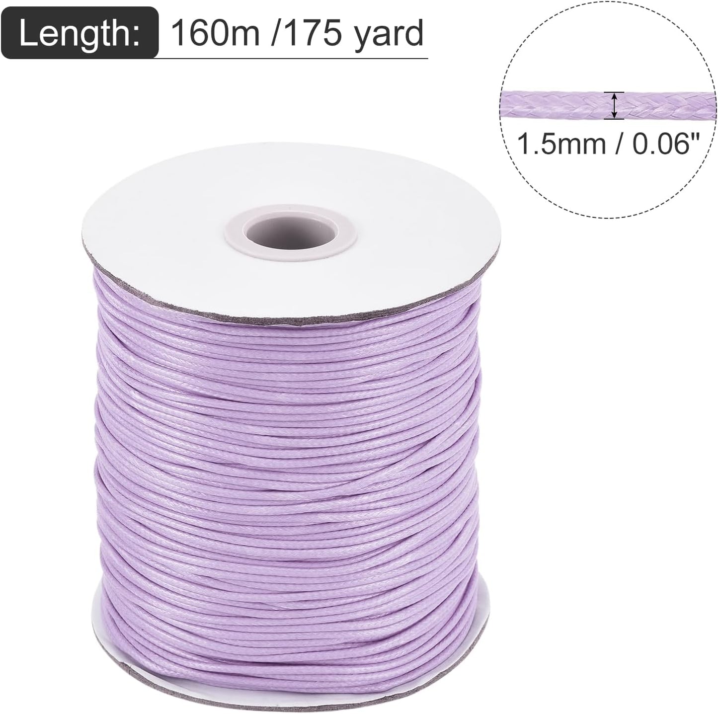 MECCANIXITY Waxed Cord 1.5mm Waxed Polyester Cord 175 Yard Wax String for Bracelet Making,Necklaces, Beading,Jewelry Making and DIY Crafts(Light Purple)