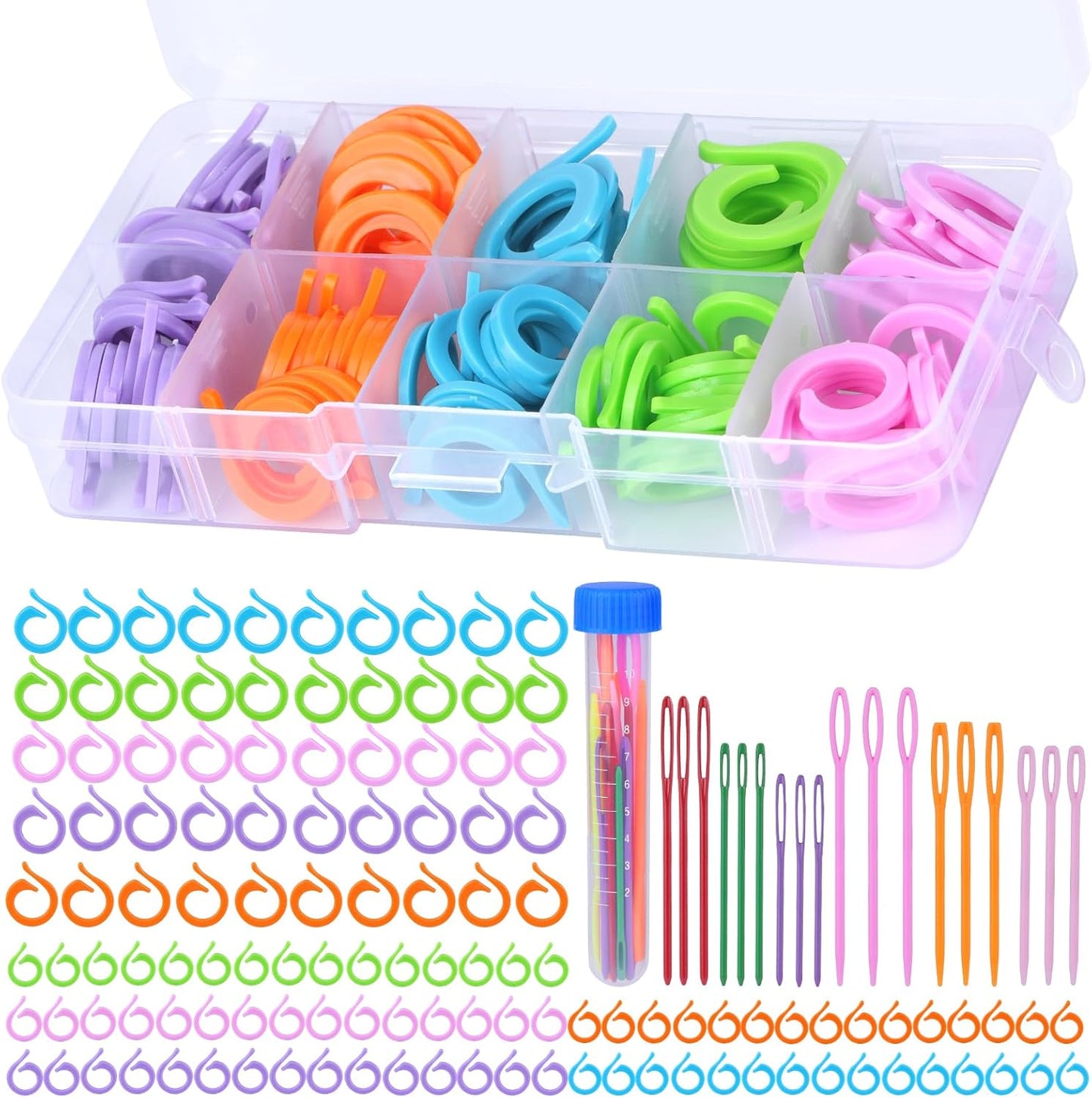 LUNARM Stitch Markers, 5 Colors/2 Sizes Open Stitch Markers for Crocheting with Sewing Needle, Split Ring Knitting Rings for DIY Handmade Crafts