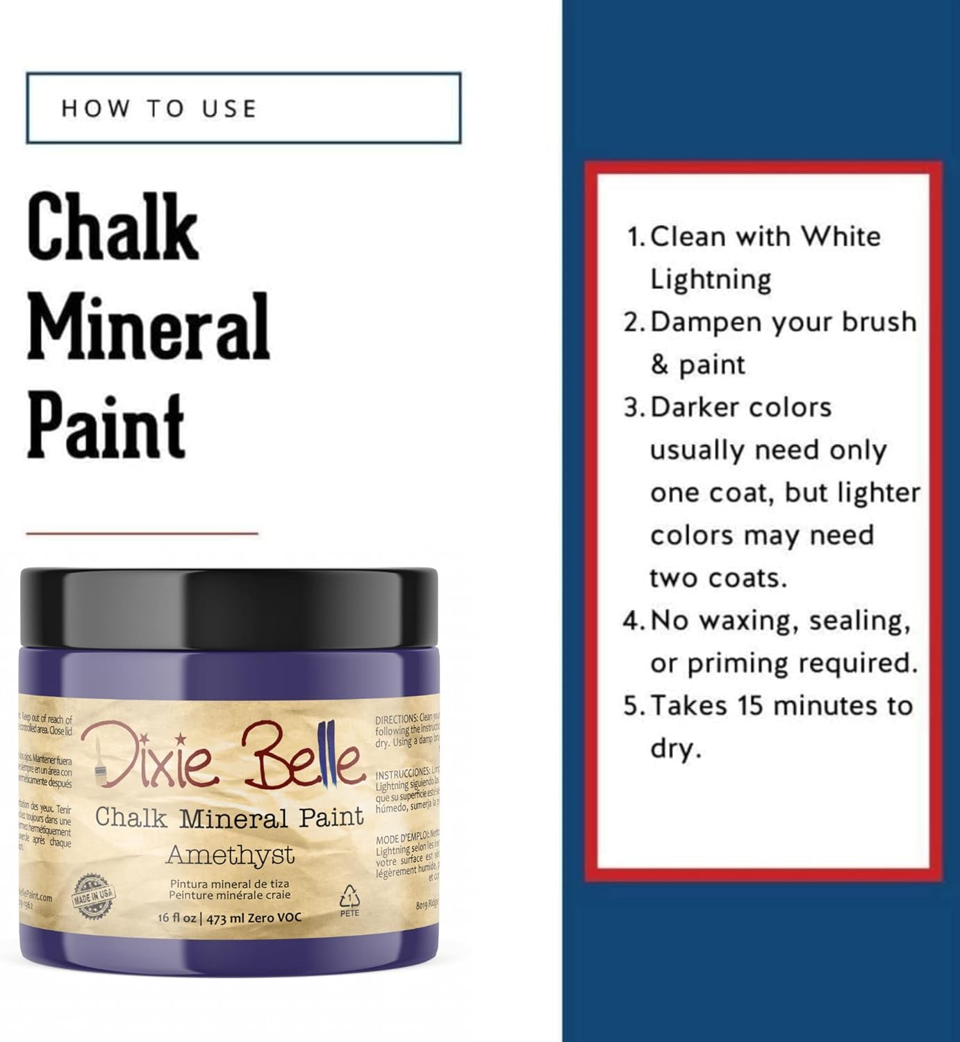 Dixie Belle Paint Company Chalk Finish Furniture Paint - Amethyst (16oz) - Matte Deep Purple Chic Chalk Mineral DIY Furniture Paint