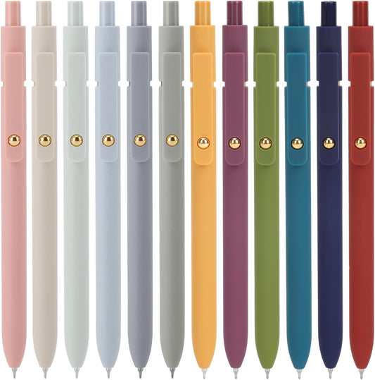 Ddaowanx Gel Pens, 12 Pcs 0.5mm Quick Dry Black Ink Pens Fine Point Smooth Writing Pens, Cute Office School Supplies Gifts for Women (12 Pcs Vintage+Morandi-Black Ink)