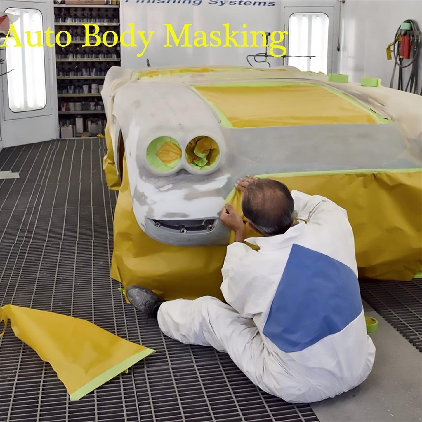 Masking Paper, Paint Masking Paper with Adhesive,20 Inch x 50 Feet Painters Paper Roll, Tape and Drape Painters Paper, for Auto Body Masking, Wall Covering and Paint Masking (2Rolls)