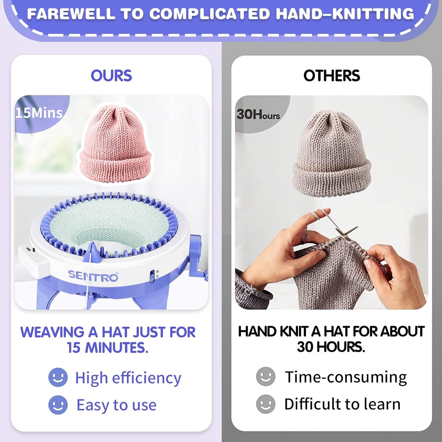 SENTRO 48 Needles Knitting Machines with Row Counter, Smart Knitting Crochet Machine,Weaving Round Loom,Double Knit Loom Machine Kit,DIY Knit Scarf Hat Sock