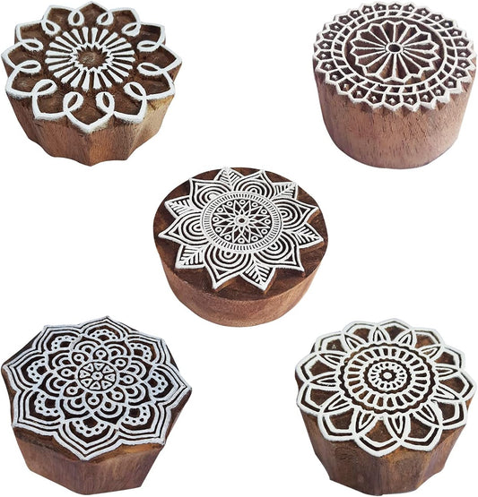 Royal Kraft Mandala Wooden Printing Stamps (Set of 5) - DIY Henna Fabric Textile Paper Clay Pottery Blocks Htag2231