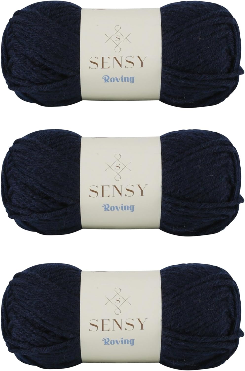 3 Skeins of Sensy Roving Yarn, 3.5 oz, 132 Yards, Gauge 5 Bulky (Navy Blue)