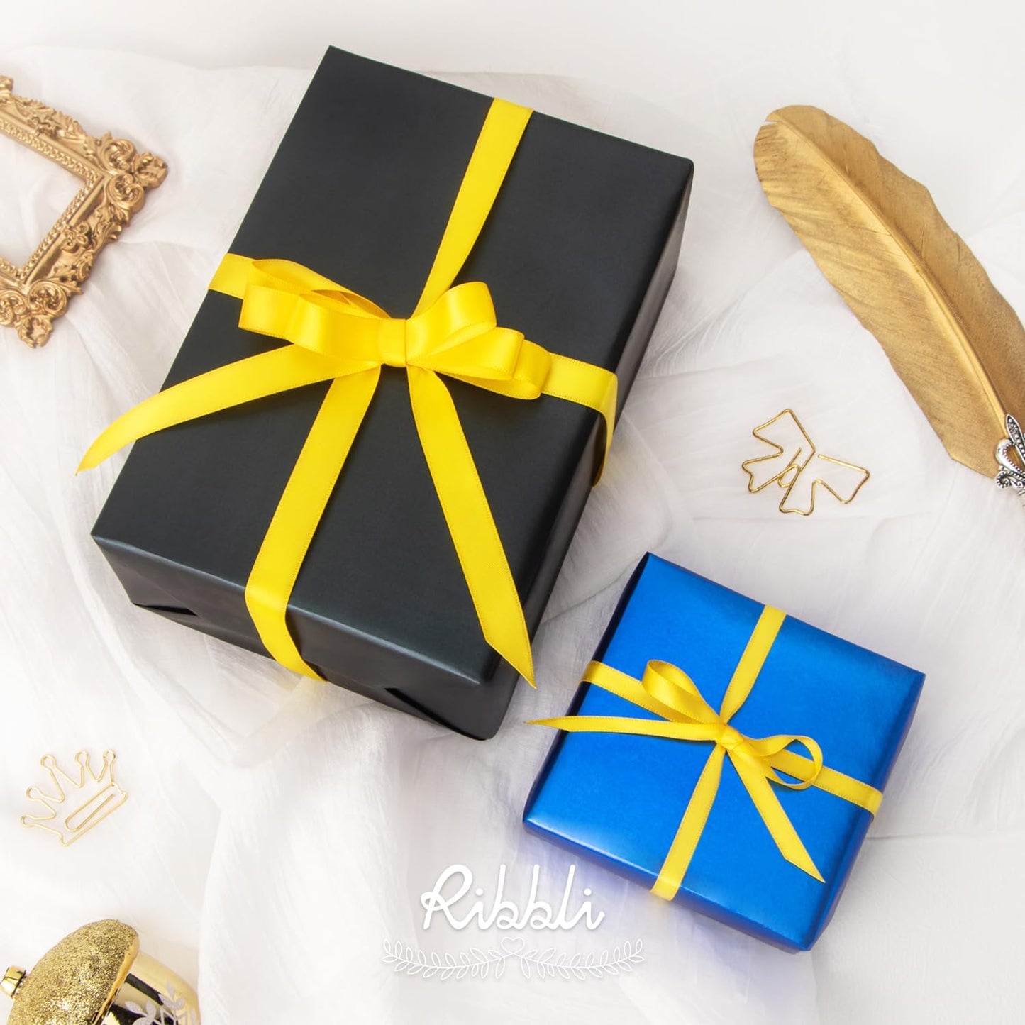 Ribbli Maize Yellow Satin Ribbon,Double Faced Satin 1/4 inch x Continuous 50 Yards,Maize Yellow Ribbon Use for Bows Bouquet,Gift Wrapping,Wedding Decoration,Floral Arrangement