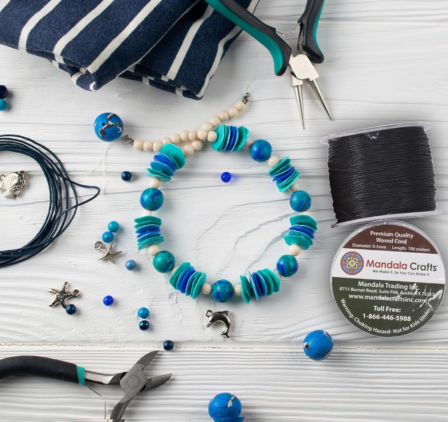 Mandala Crafts 0.5mm 109 Yards Dark Blue Cotton Waxed Cord for Jewelry Making Bracelet Cord Waxed String - Beading String Thread Jewelry Cords for Necklaces String