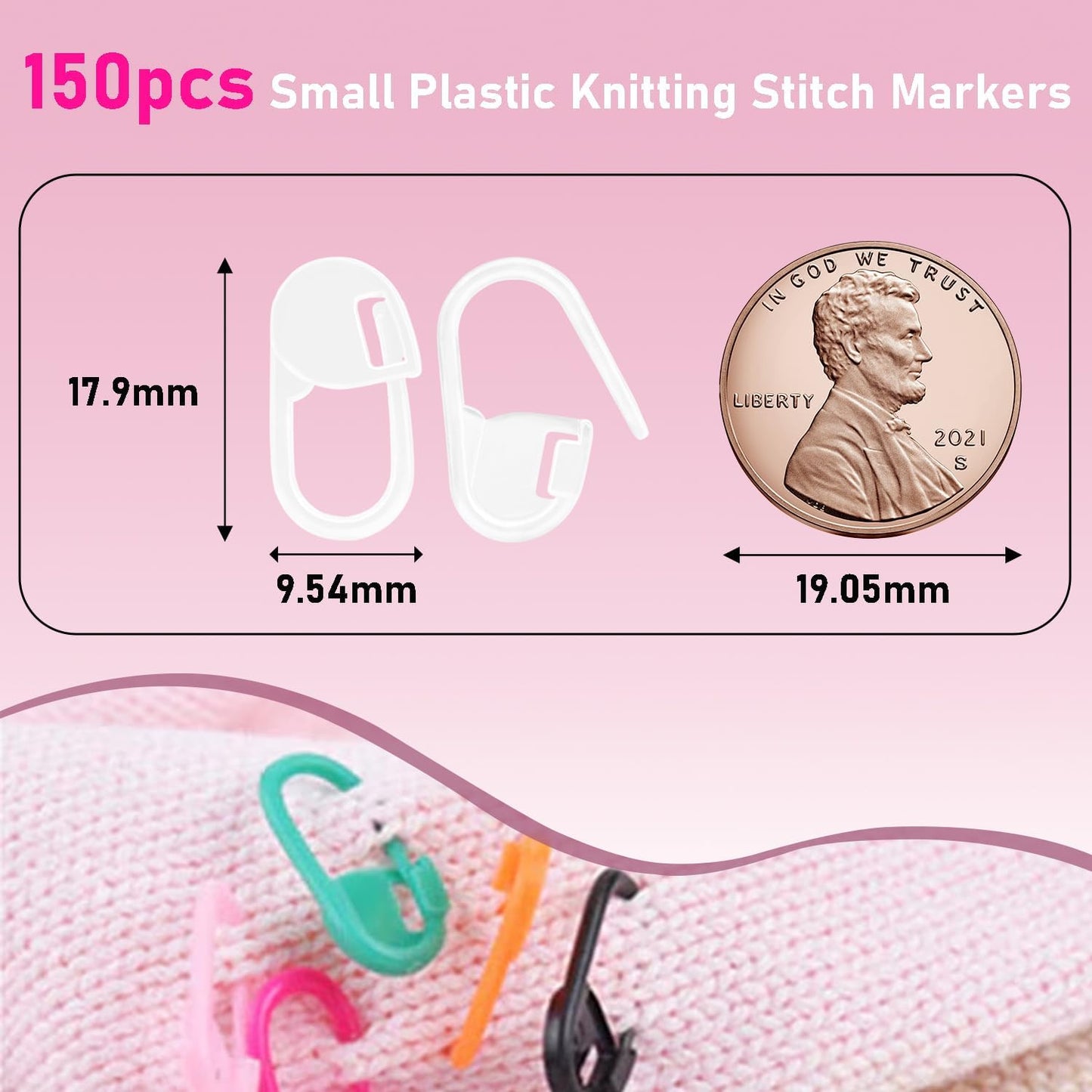 150 PCS Plastic Knitting Stitch Markers for Crocheting, Crochet Stitch Marker for Yarn Crafts Knitting Weaving Locking Plastic Safety Pins Crochet Supplies Accessories, White