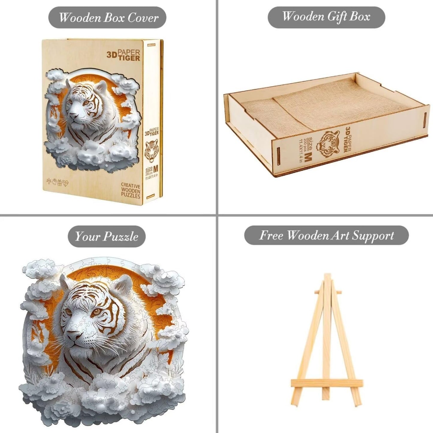 Wooden Puzzles Adults, 3D Paper Tiger Wooden Puzzles 300 Pieces, Unique Animal Shaped Wood Challenging Jigsaw Puzzles Gifts for Adults, 13.4x13.4in