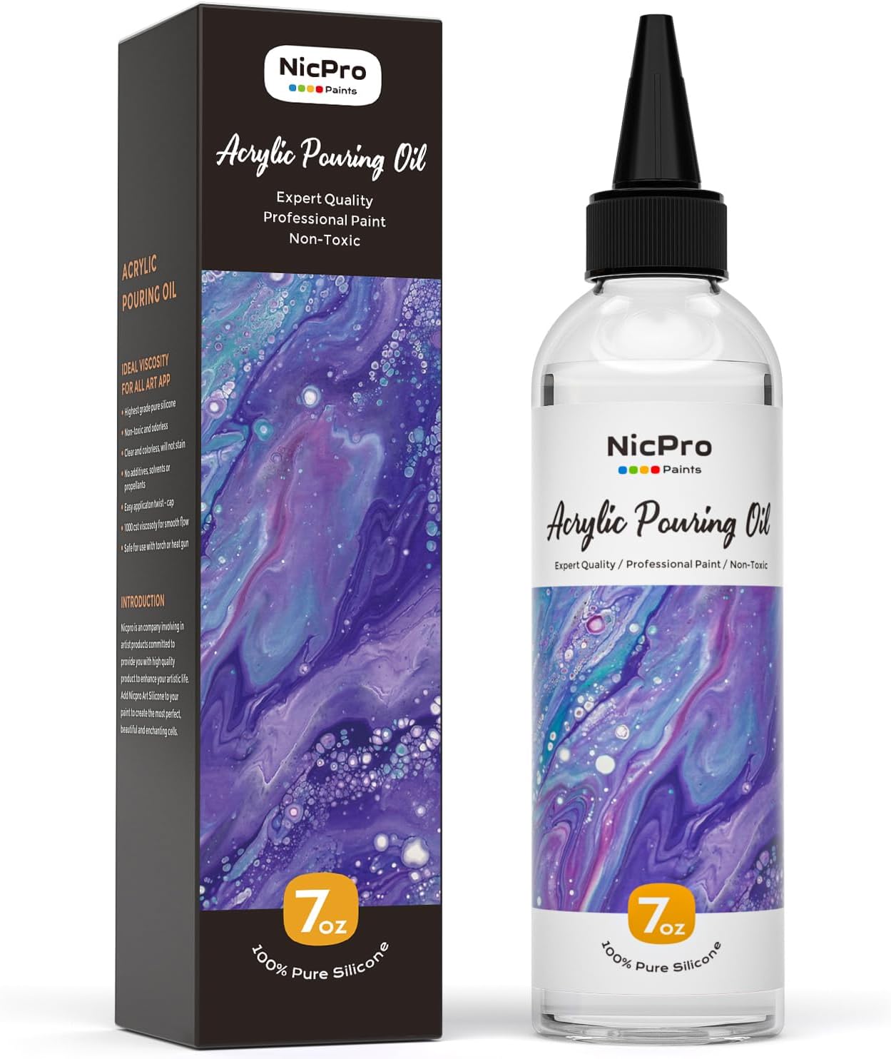 Nicpro 7 Ounce Silicone Pouring Oil for Art, Dramatic Cell Activator for Acrylic Paint Pour, 100% Silicone Medium Compatible with All Painting Acrylic or Watercolor