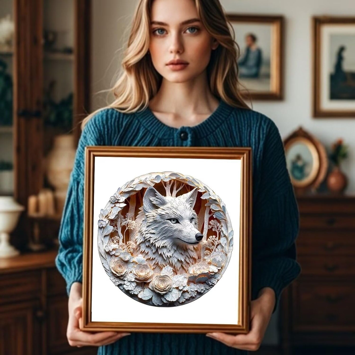 Wooden Puzzles Adults, 3D Wolf Wooden Puzzles 100 Pieces, Unique Animal Shaped Wood Challenging Jigsaw Puzzles Gifts for Adults, 8.5x8.5in