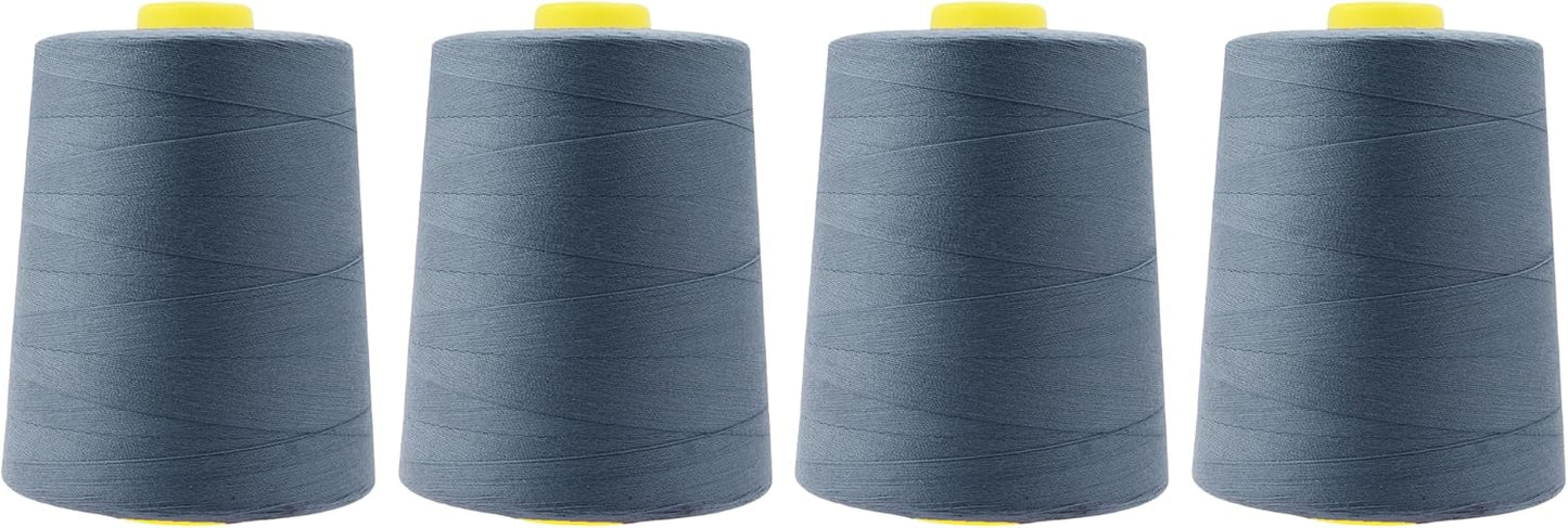 Mandala Crafts 4 Pack of Serger Threads Cones Spools - 20S/2 24000 Yards Polyester Slate Gray Threads for Sergers Machine and Overlock Quilting Sewing Machine