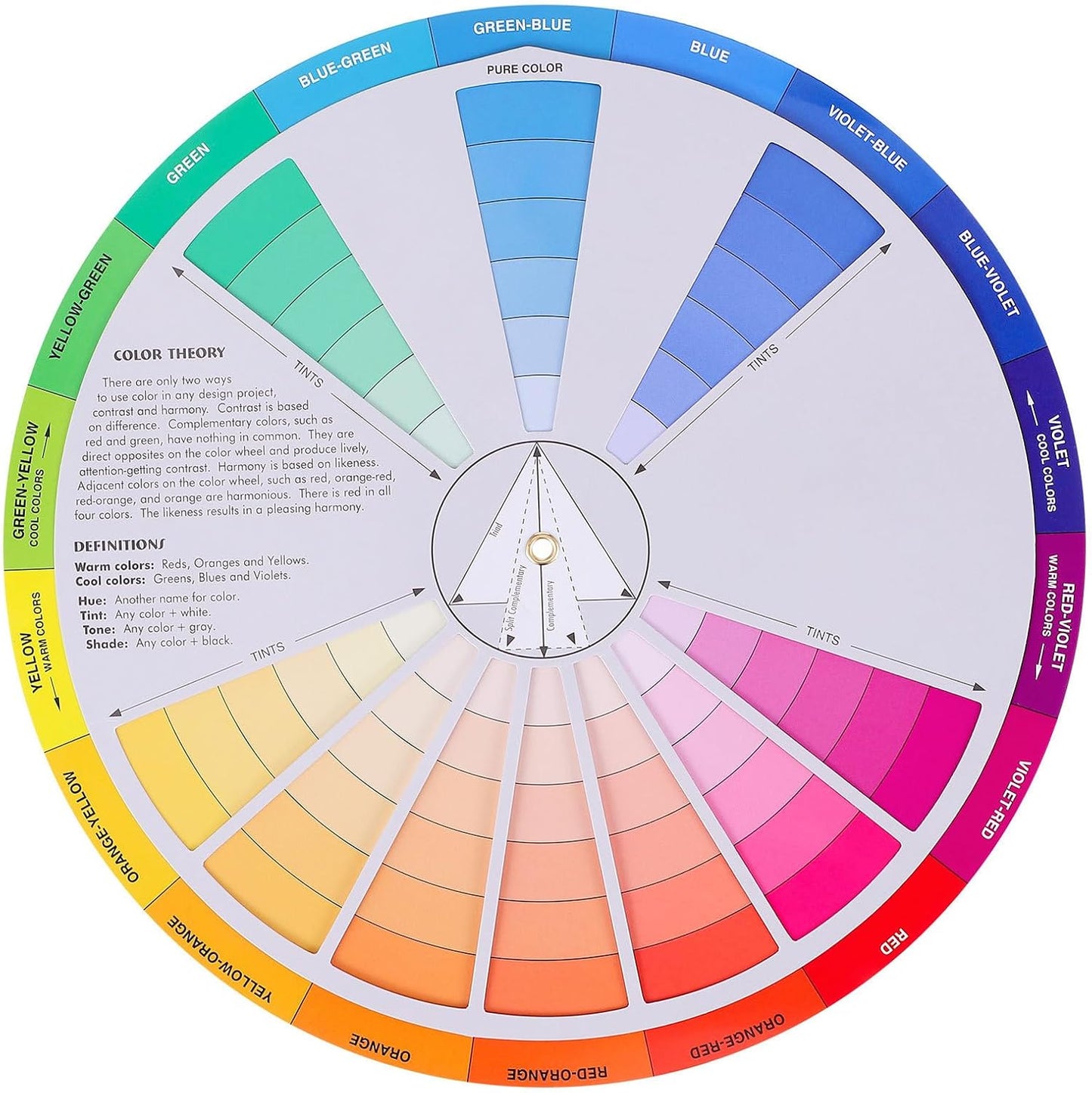 Garneck Creative Color Wheel Learning Chart Color Mixing Rotation Tool for Art and Nail Professionals Easy Use Colour Guide with Tints Shades and Definitions