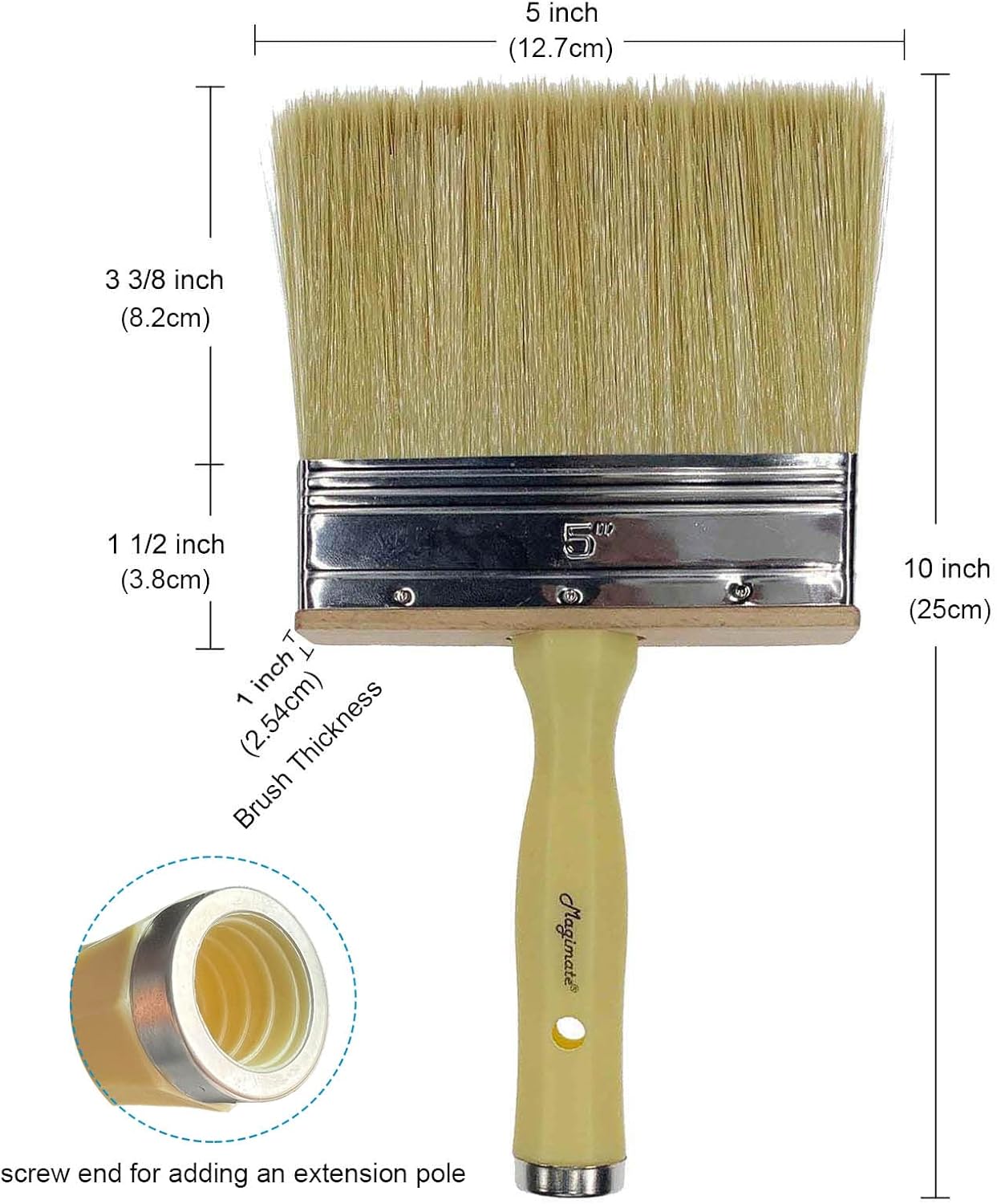 Deck Brush for Applying Stain, 5-inch Paint Brush, Medium Size for Quick Decking, Fence, Walls and Furniture Paint Application, Handle Threaded for Extension Use, Multicolor