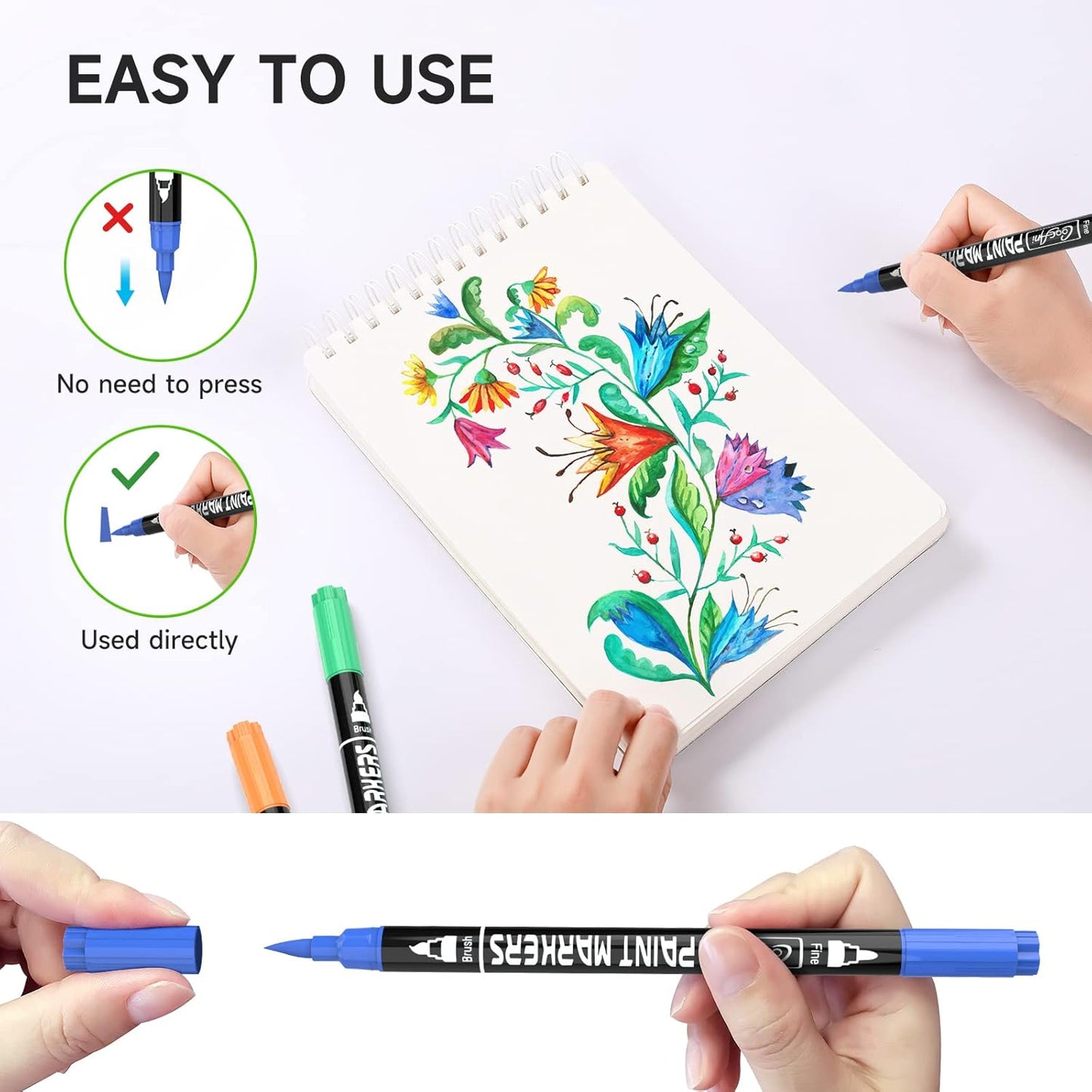 32 Colors Paint Markers, Dual Tip Acrylic Paint Markers for Wood, Canvas, Glass, Ceramic, Fabric,Rock Painting, DIY Crafts Making Art Supplies (Fine Tip and Brush Tip)