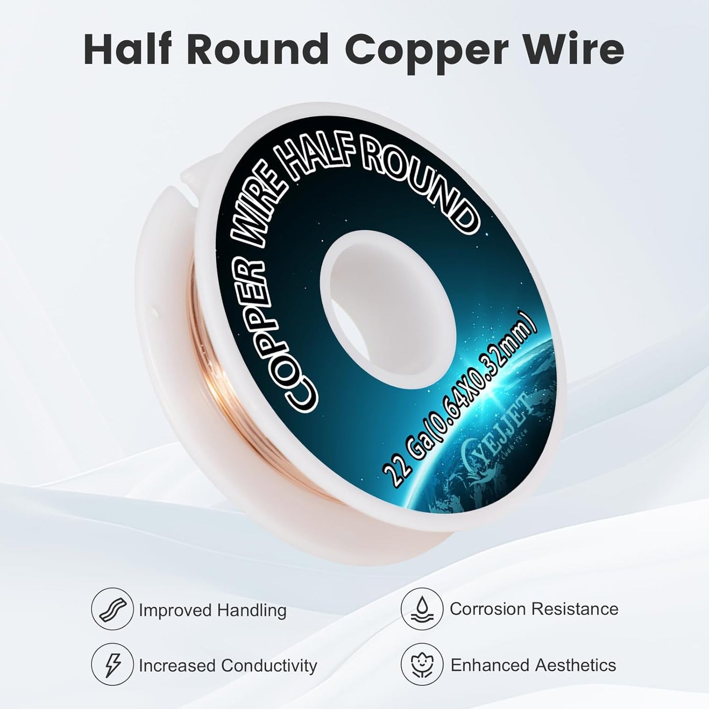 22 Gauge Half-Round Copper Wire - 3.0 oz (205 Feet) Non-Tarnish Metal Wire for Crafting & Prototyping